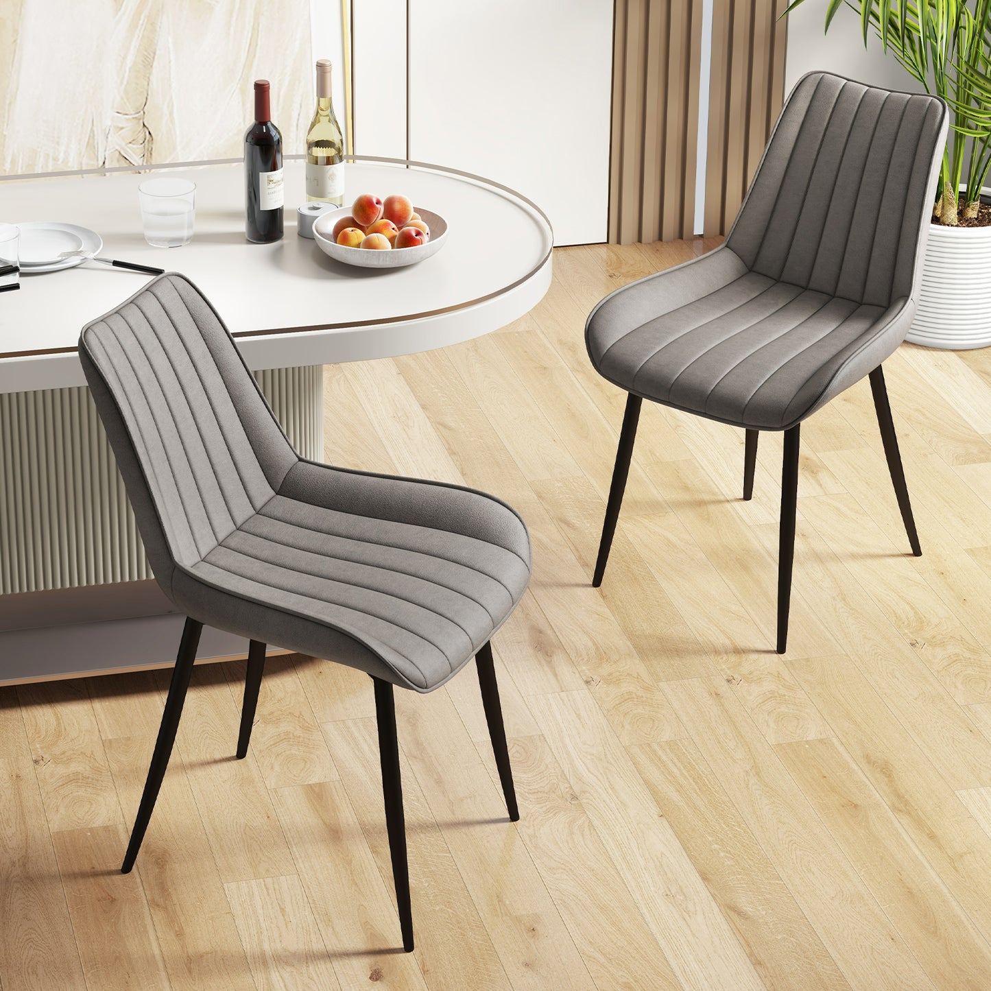 Modern Faux Leather Dining Chairs with Padded Seat and Metal Legs - Grey, Set of 2