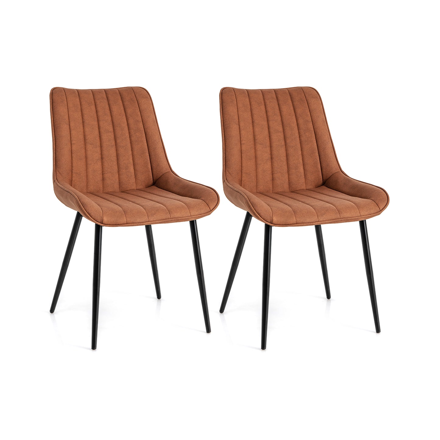 Modern Faux Leather Dining Chairs with Padded Seat and Metal Legs - Brown, Set of 2