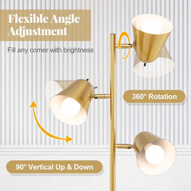 64 Inch 3 Light LED Floor Lamp with Adjustable Shades - Golden