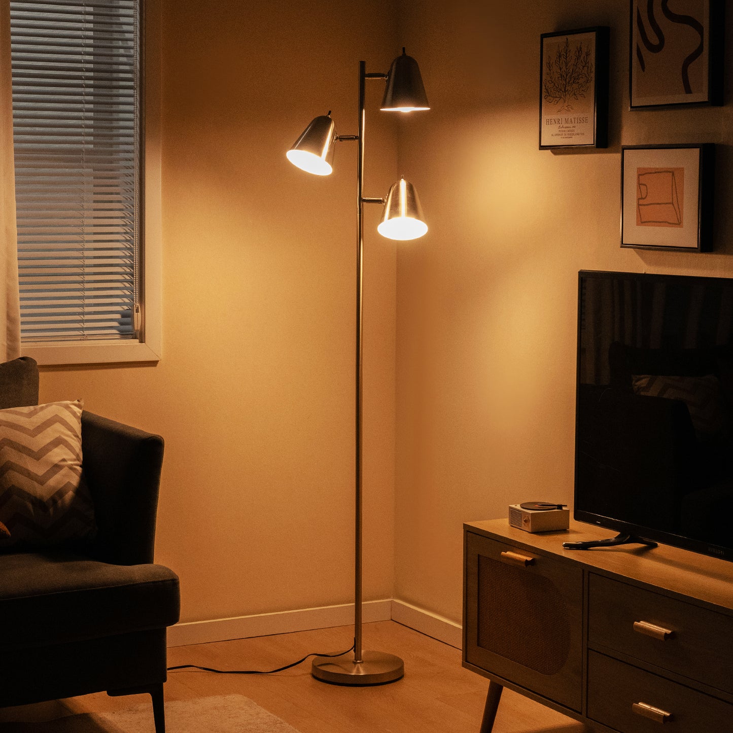 64 Inch 3 Light LED Floor Lamp with Adjustable Shades - Silver