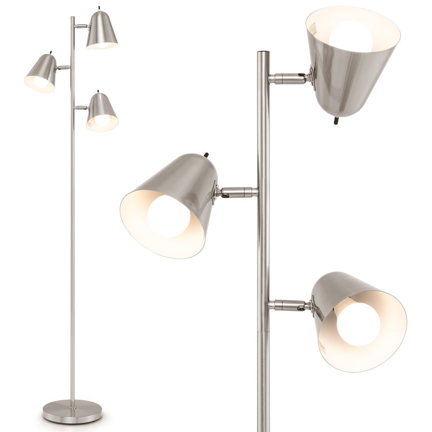 64 Inch 3 Light LED Floor Lamp with Adjustable Shades - Silver