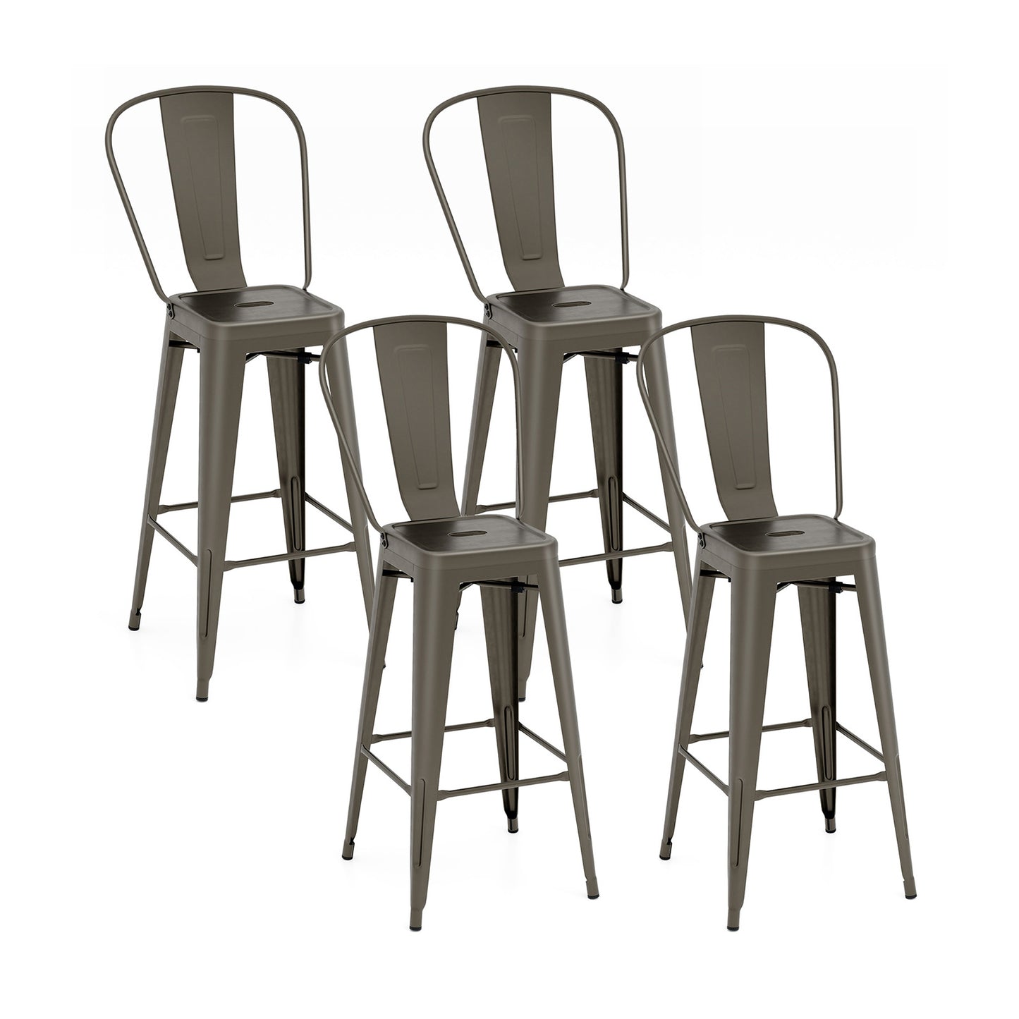 Set of 4 Stackable Metal Bar Stools with Removable Backrest Bar Height Chairs - Gunmetal