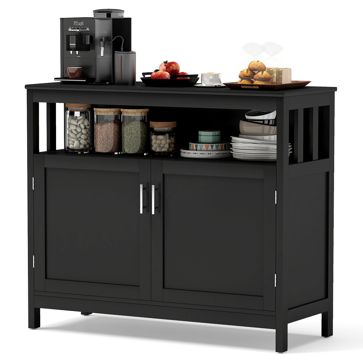 Kitchen Sideboard Buffet Cabinet with Adjustable Shelf and Double Doors for Dining Storage - Black