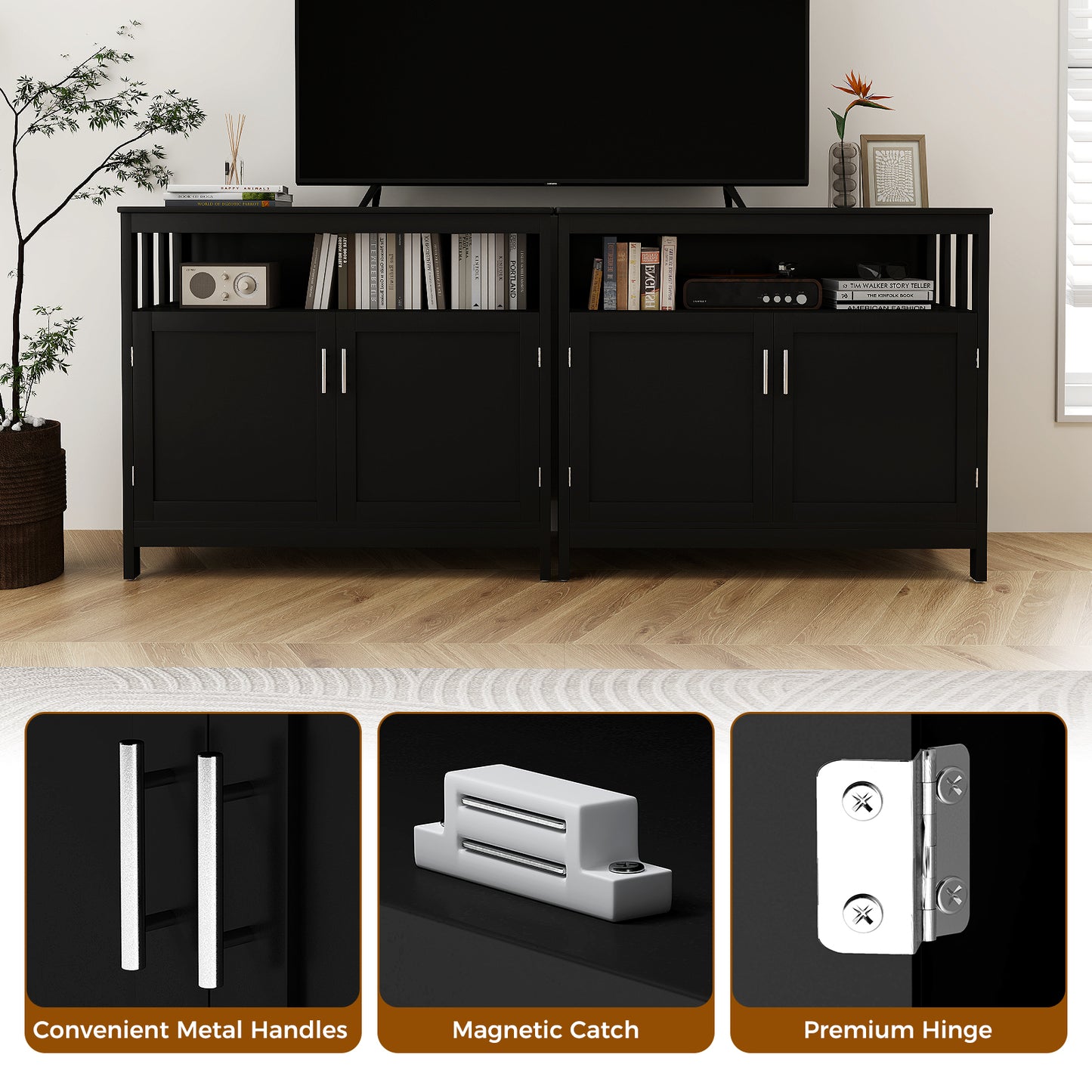 Kitchen Sideboard Buffet Cabinet with Adjustable Shelf and Double Doors for Dining Storage - Black