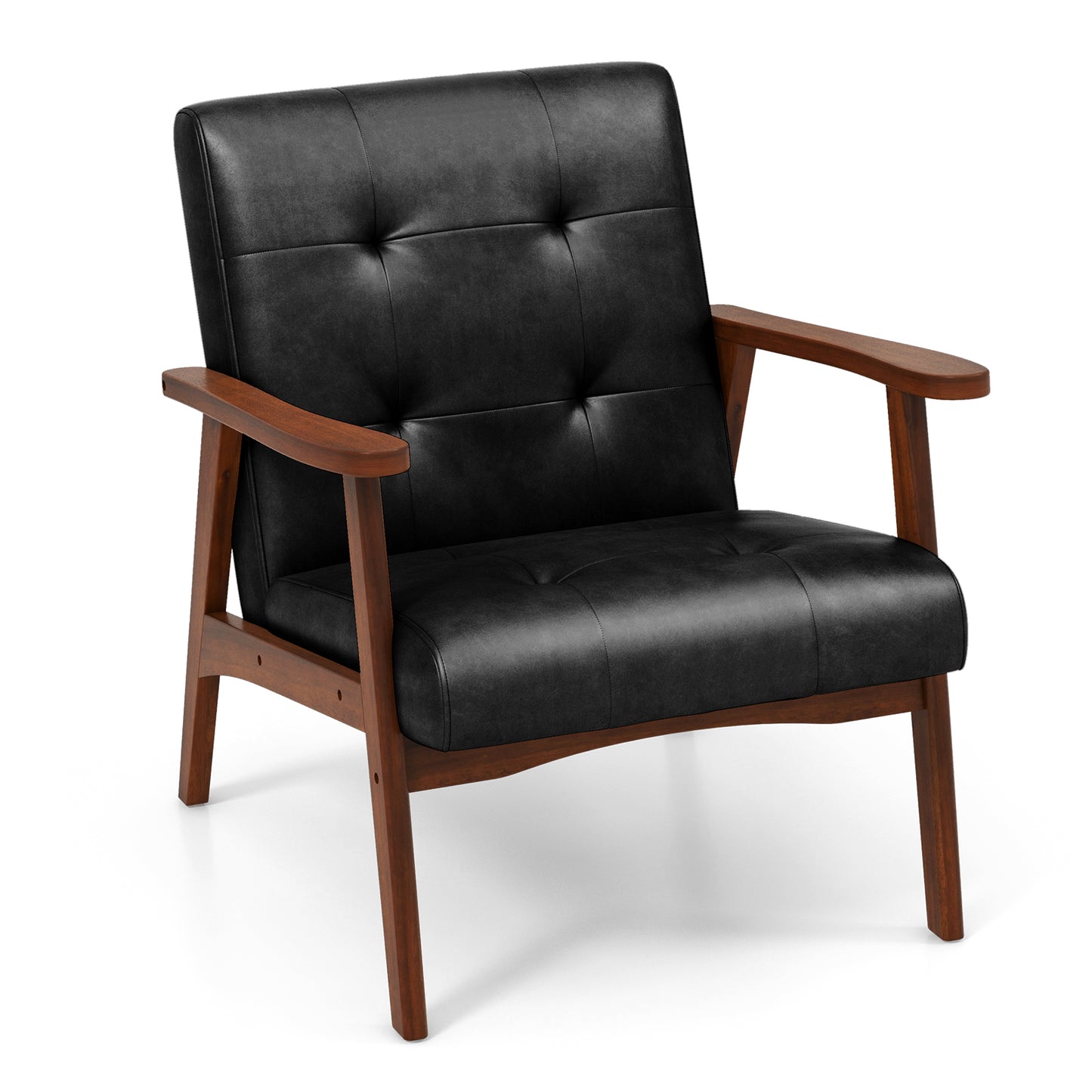 Mid Century Modern Lounge Chair with Solid Wood Frame and Tufted Seat Black