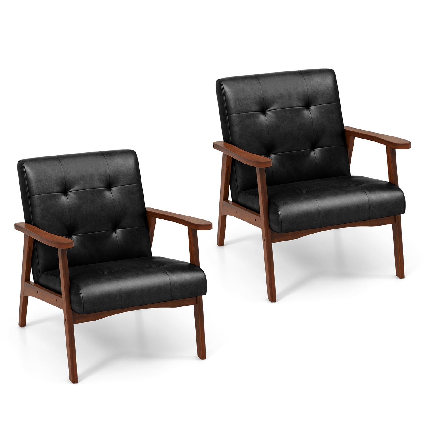 Mid Century Modern Lounge Chair with Solid Wood Frame and Tufted Seat Black
