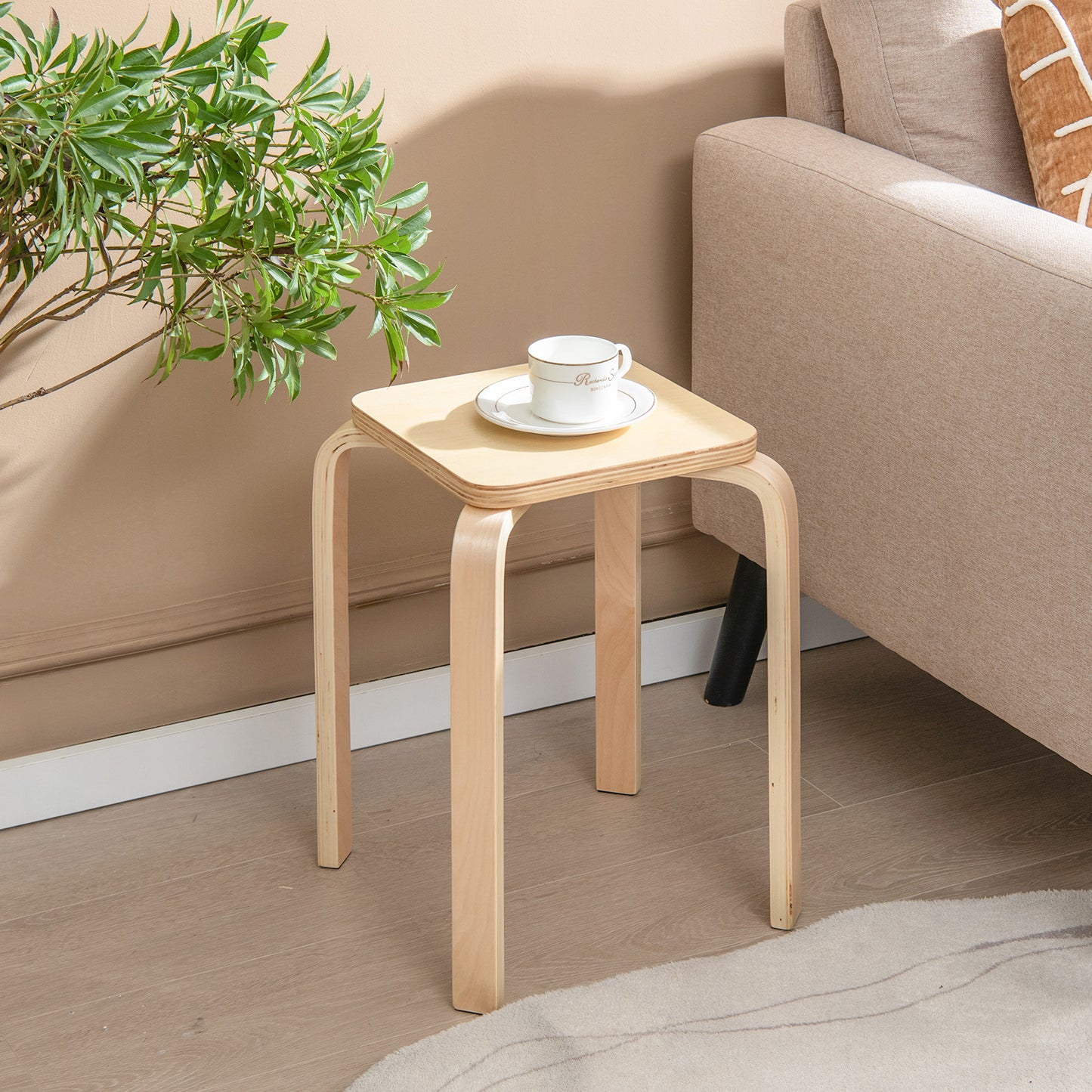 Set of 4 Stackable Colorful Square Wooden Stools with Anti-slip Pads - Multicolor