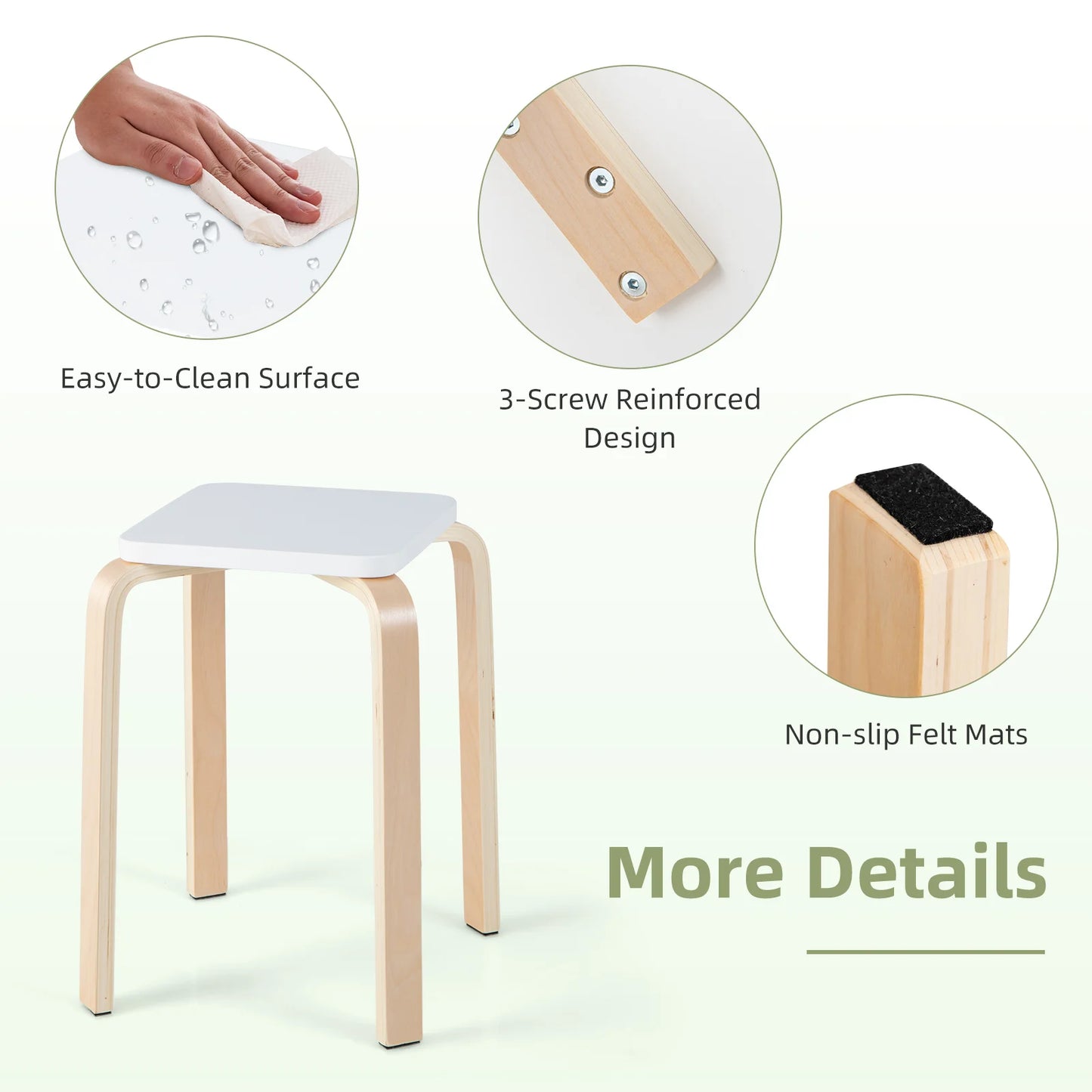 Set of 4 Stackable Colorful Square Wooden Stools with Anti-slip Pads - Multicolor