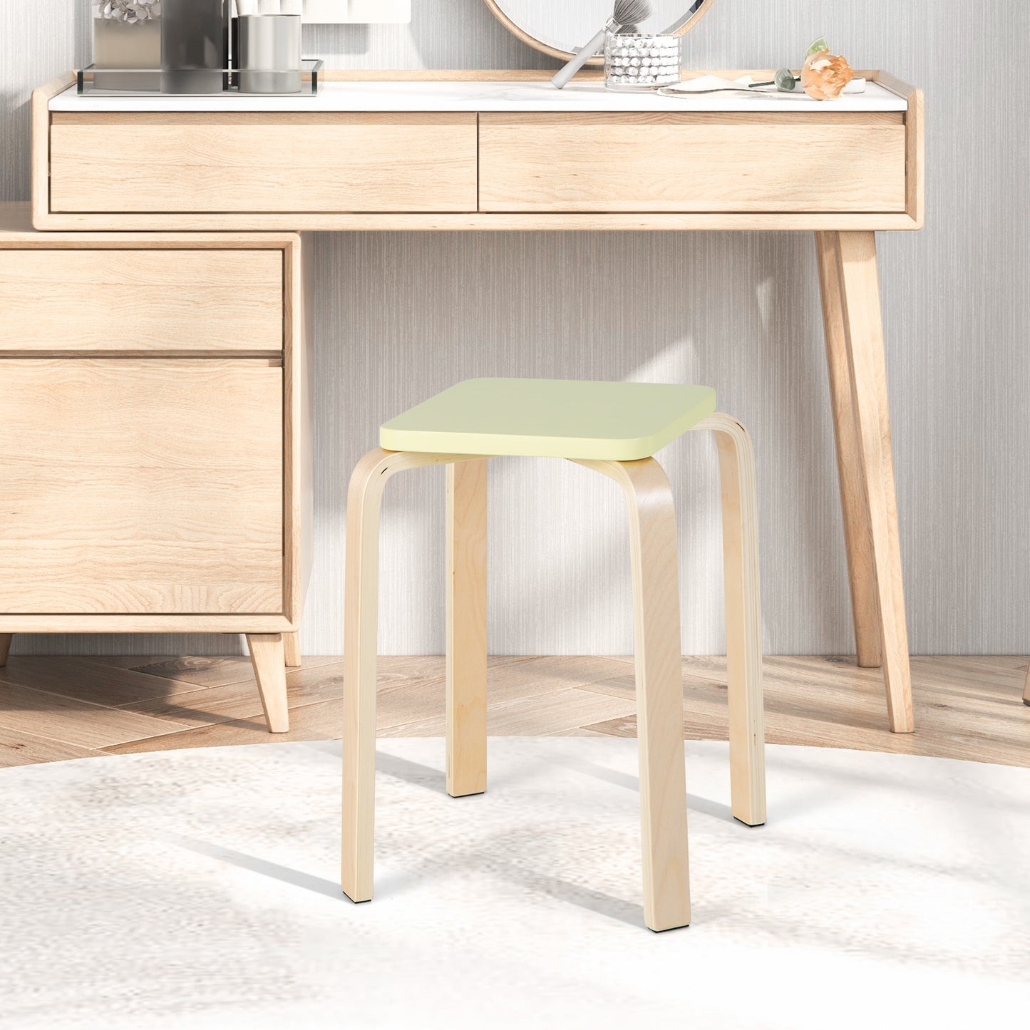 Set of 4 Stackable Colorful Square Wooden Stools with Anti-slip Pads - Multicolor