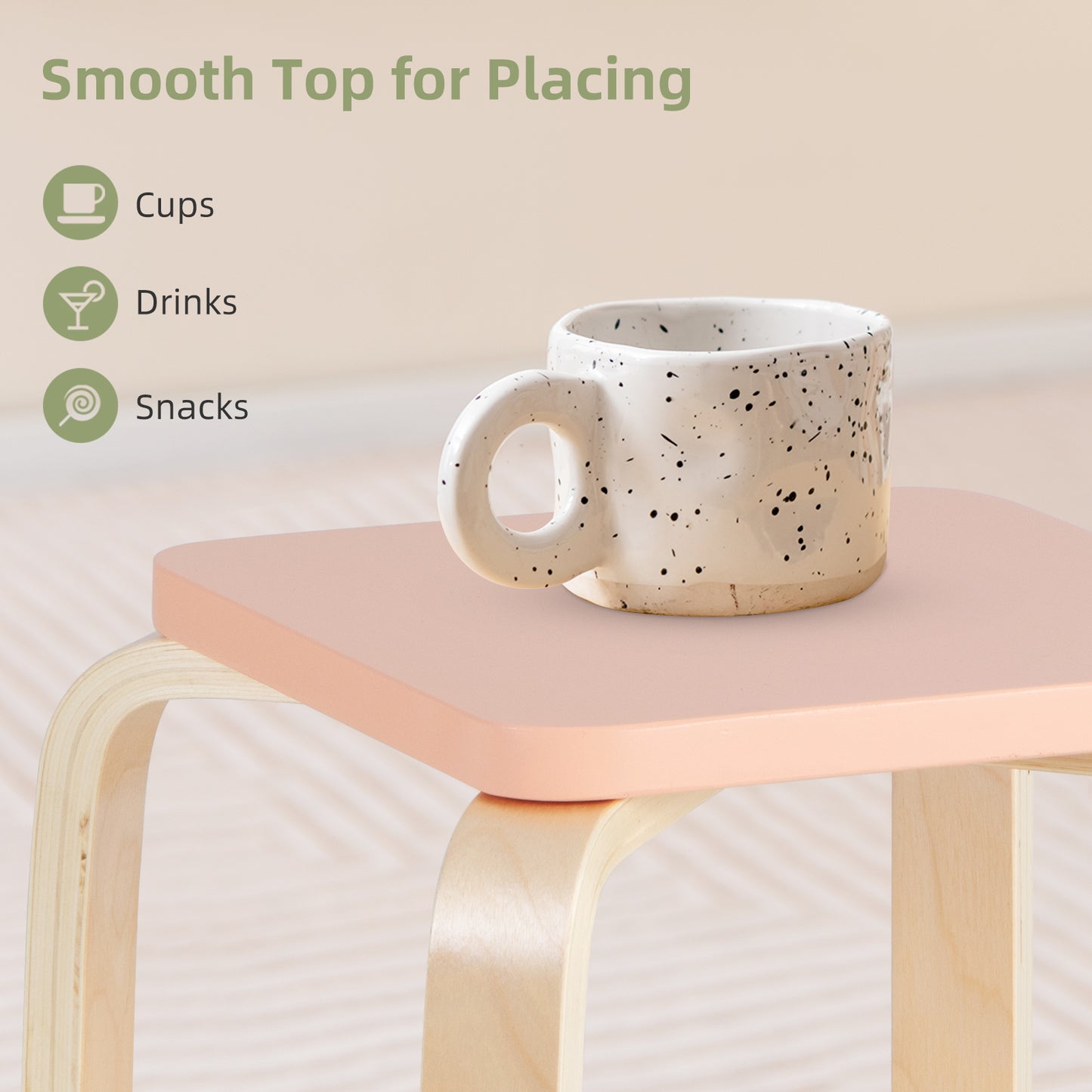 Set of 4 Stackable Colorful Square Wooden Stools with Anti-slip Pads - Multicolor