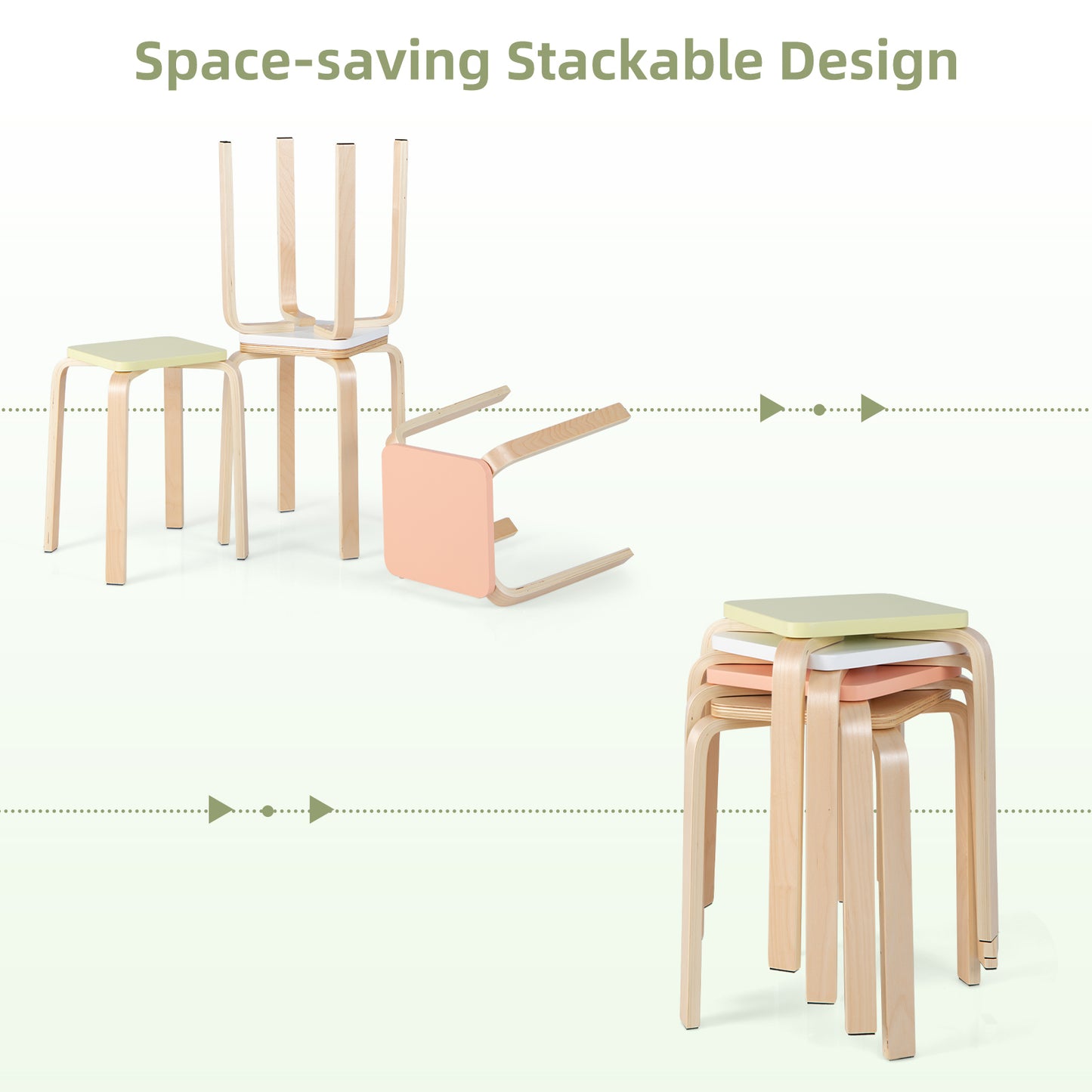 Set of 4 Stackable Colorful Square Wooden Stools with Anti-slip Pads - Multicolor