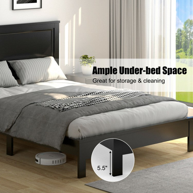 Premium Queen Size Platform Bed Frame with High Headboard and Solid Rubber Wood Legs – Black