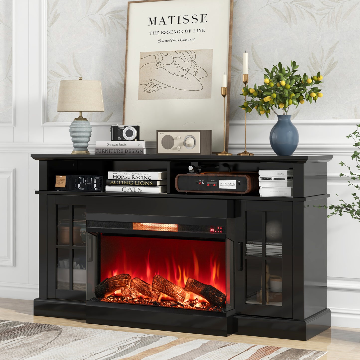 36 Inch 3-Sided Electric Fireplace 1500W with 7 Color Flame Effect