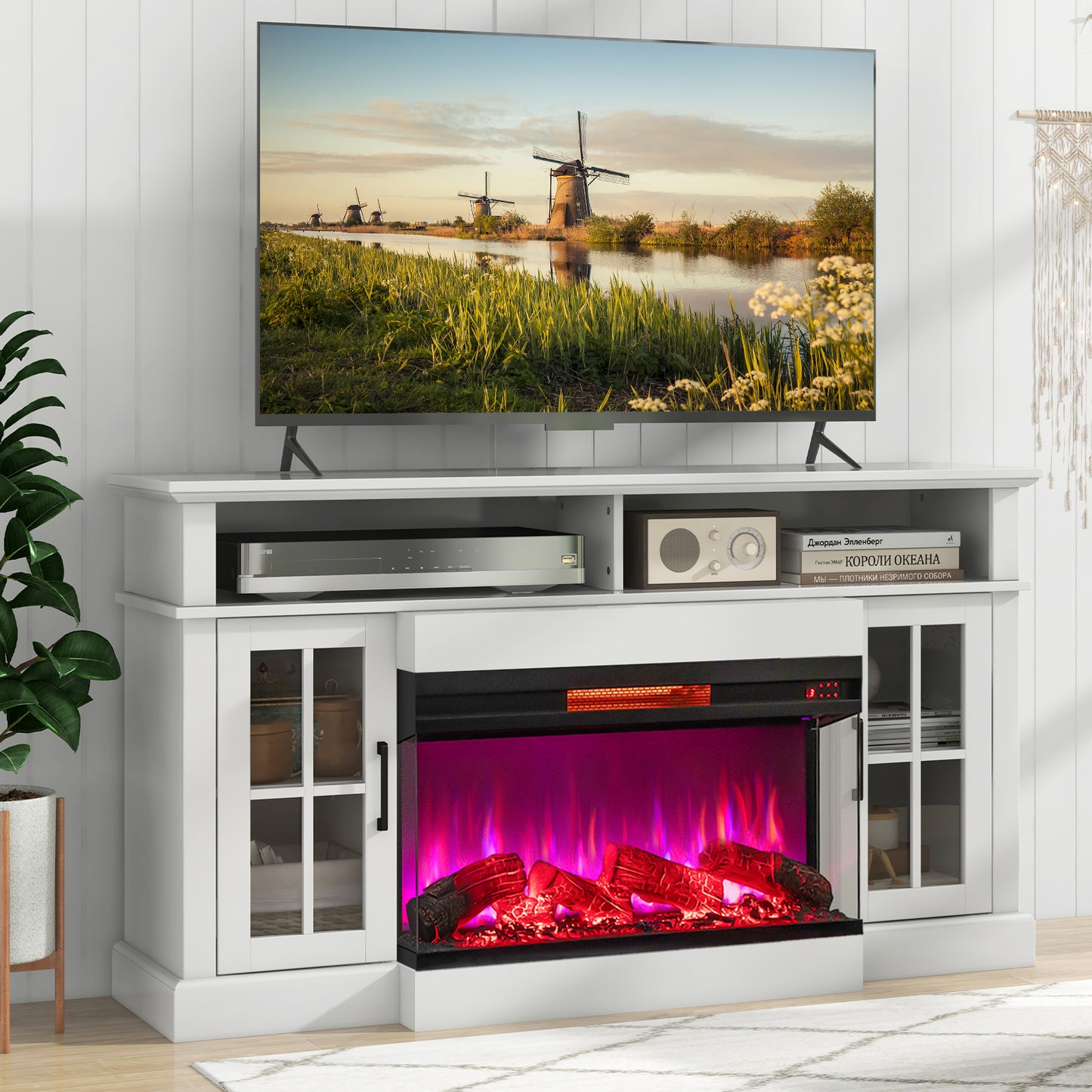36 Inch 3-Sided Electric Fireplace 1500W with 7 Color Flame Effect