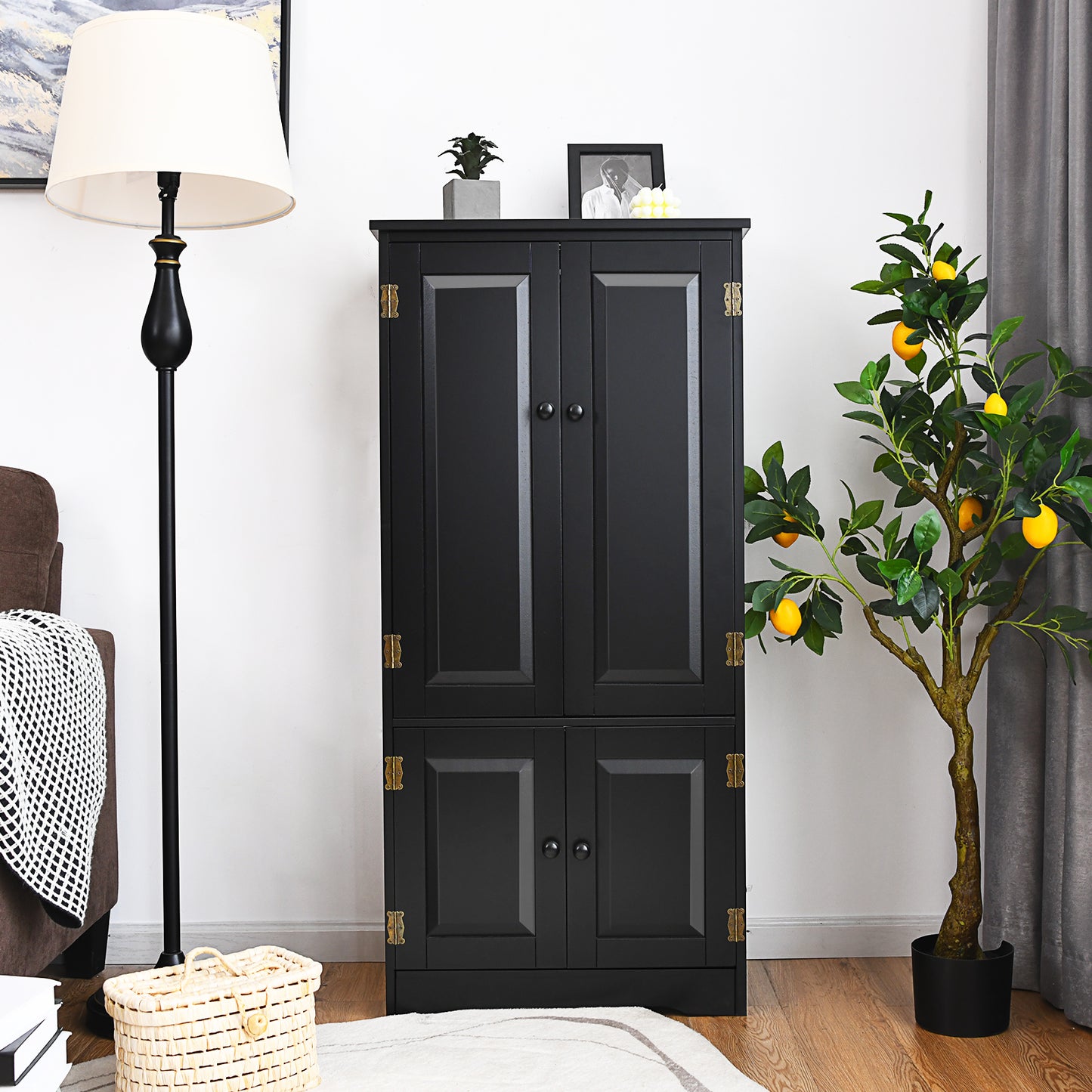 Antique 2 Door Accent Floor Cabinet with Adjustable Shelves and Spacious Storage - Black