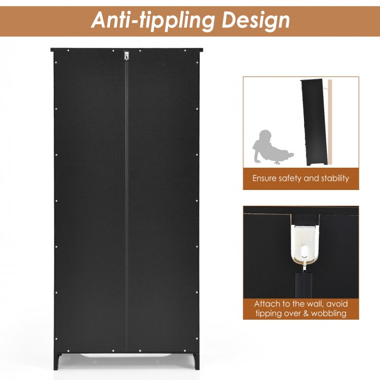 Antique 2 Door Accent Floor Cabinet with Adjustable Shelves and Spacious Storage - Black