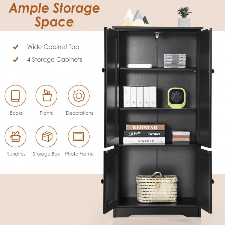Antique 2 Door Accent Floor Cabinet with Adjustable Shelves and Spacious Storage - Black