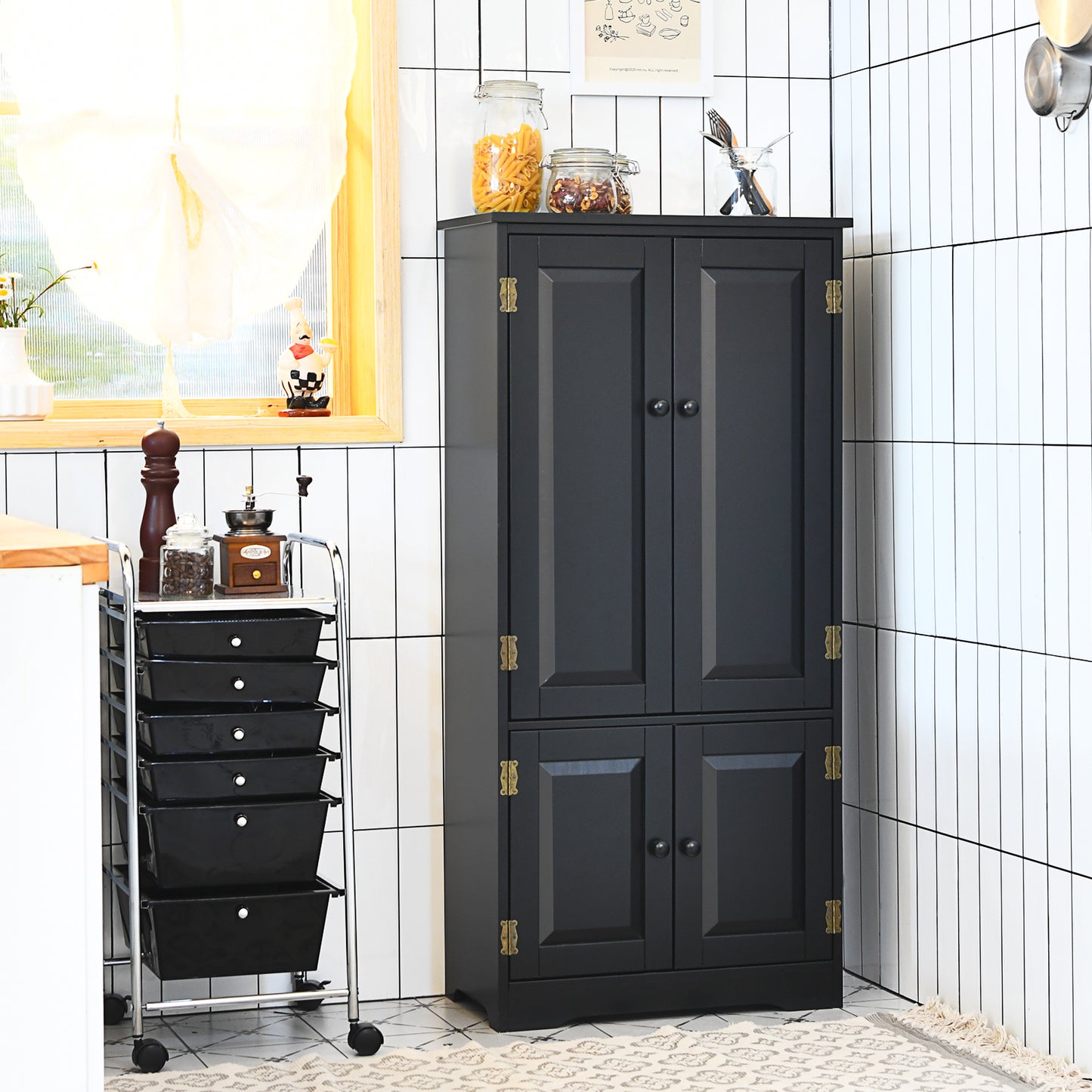 Antique 2 Door Accent Floor Cabinet with Adjustable Shelves and Spacious Storage - Black
