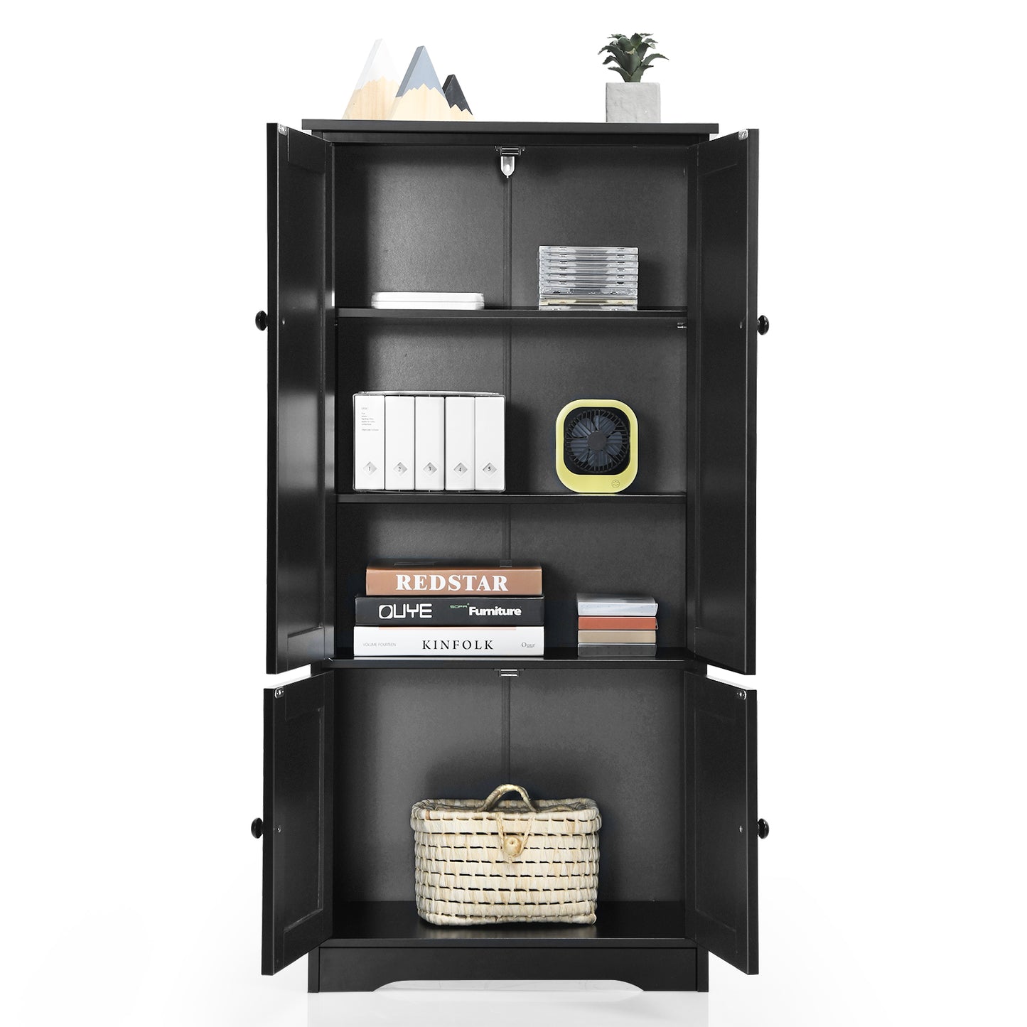 Antique 2 Door Accent Floor Cabinet with Adjustable Shelves and Spacious Storage - Black