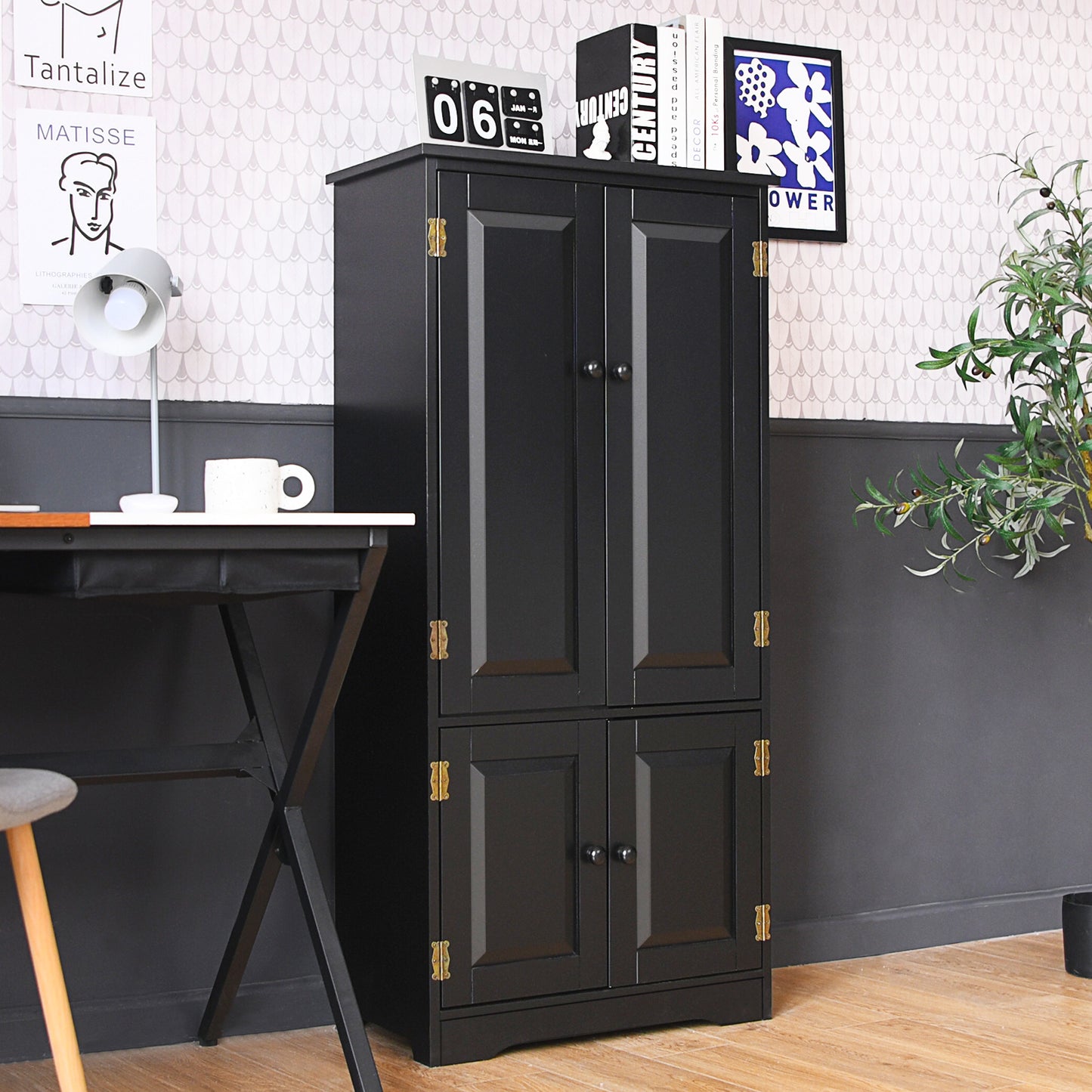 Antique 2 Door Accent Floor Cabinet with Adjustable Shelves and Spacious Storage - Black