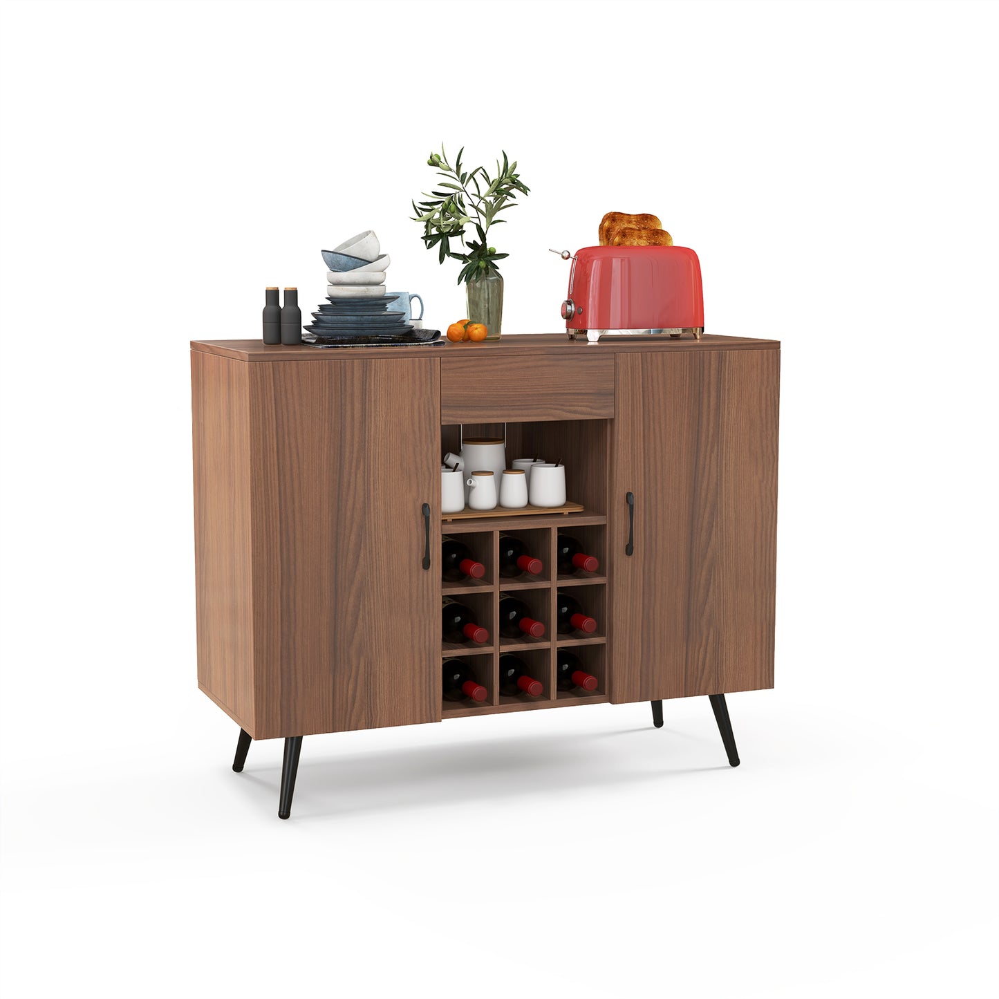 Modern Buffet Cabinet with Wine Rack Storage Drawer and Adjustable Shelves