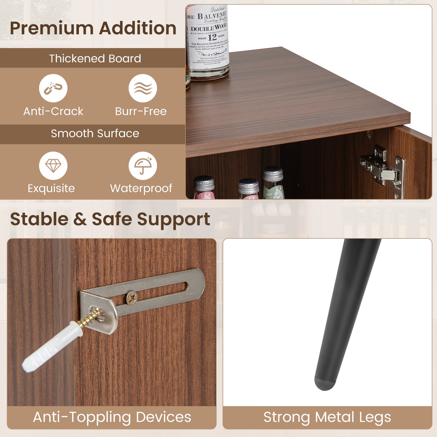 Modern Buffet Cabinet with Wine Rack Storage Drawer and Adjustable Shelves