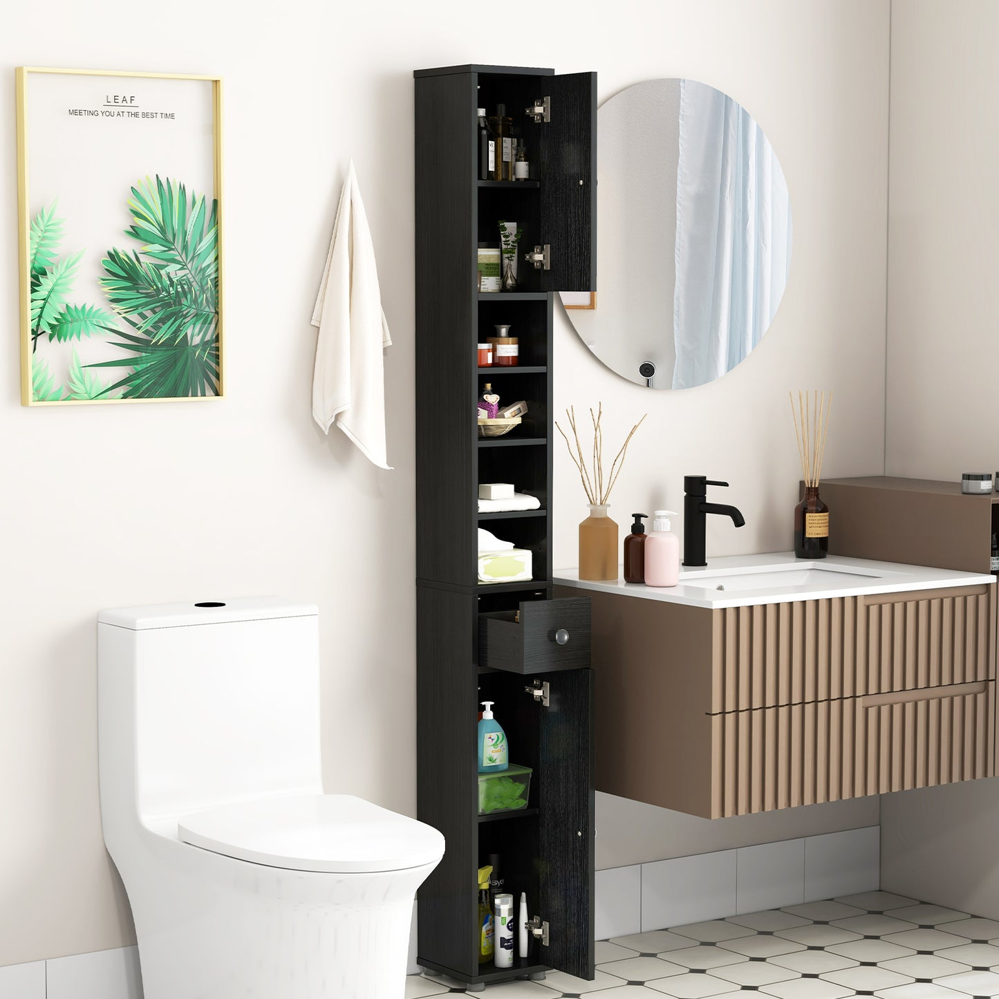 71 Inch Tall Freestanding Storage Cabinet with Adjustable Shelves and Anti-Tipping Device