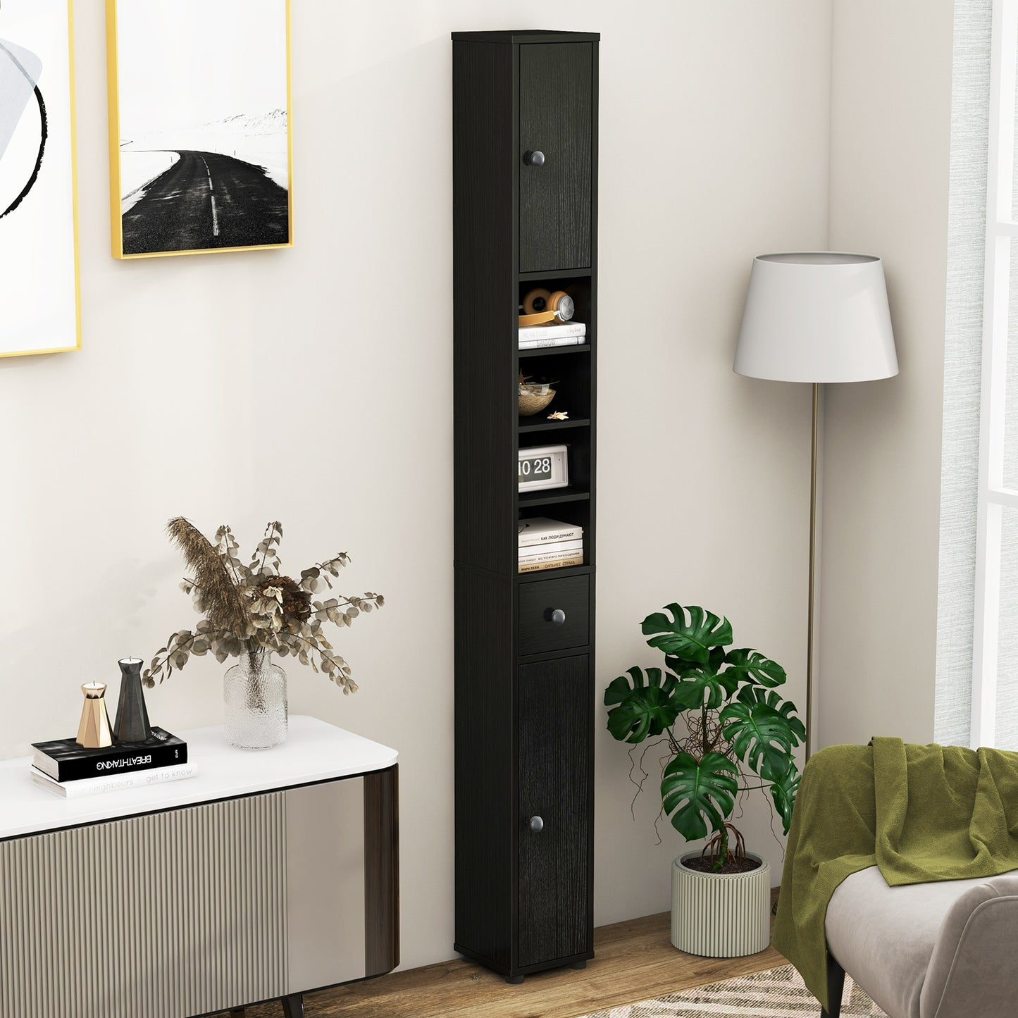 71 Inch Tall Freestanding Storage Cabinet with Adjustable Shelves and Anti-Tipping Device