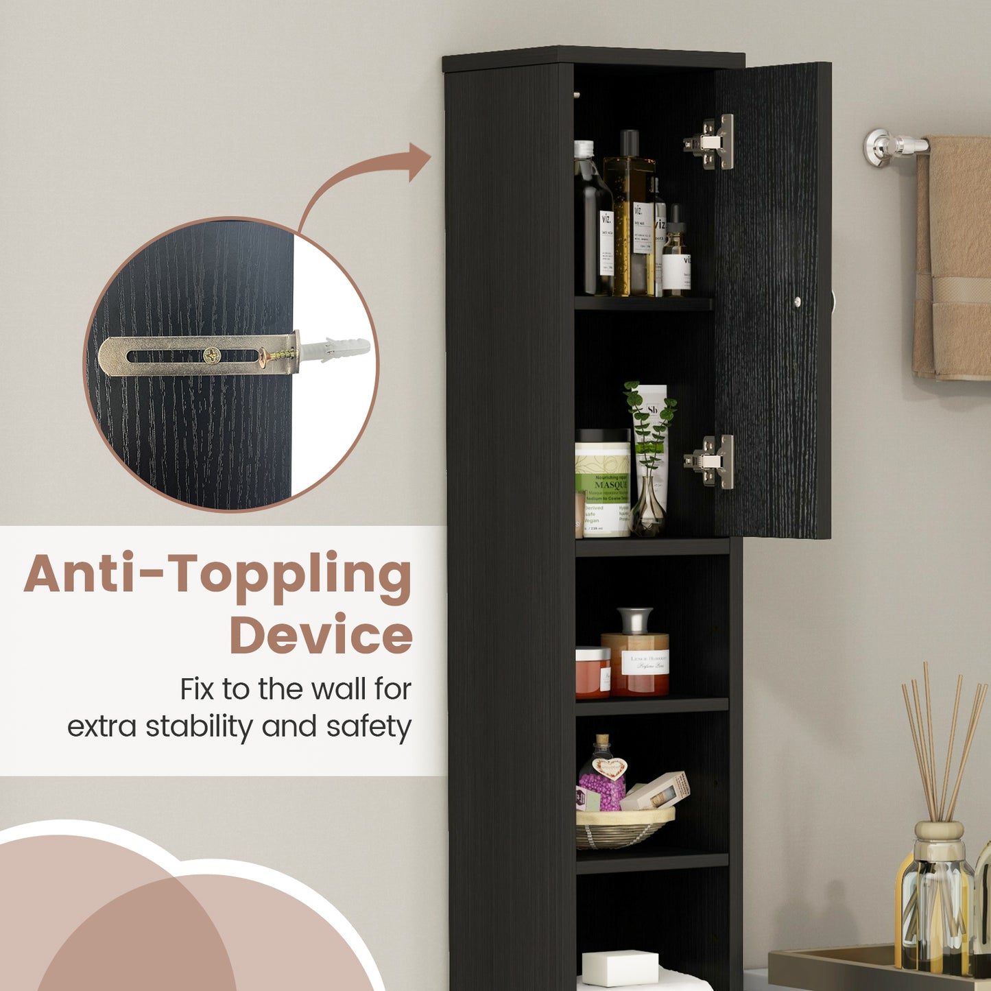 71 Inch Tall Freestanding Storage Cabinet with Adjustable Shelves and Anti-Tipping Device