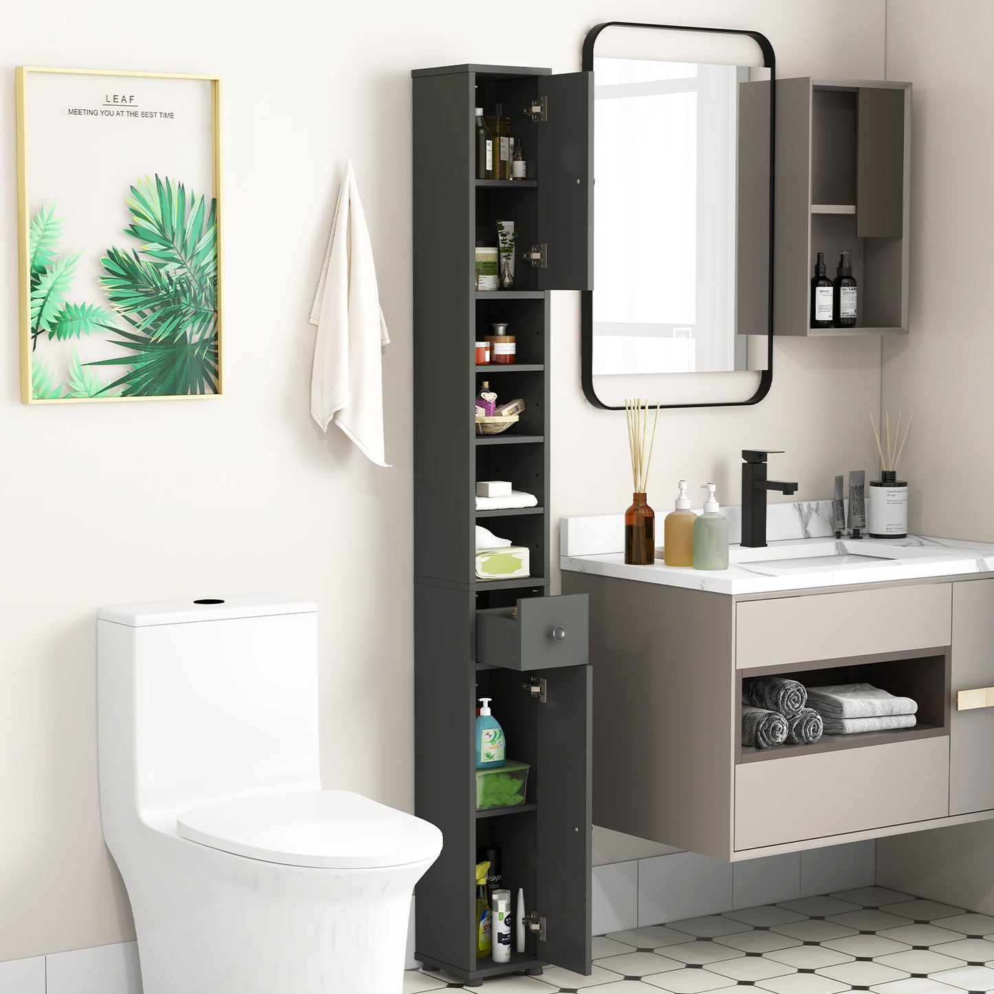 71 Inch Tall Freestanding Storage Cabinet with Adjustable Shelves and Anti-Tipping Device