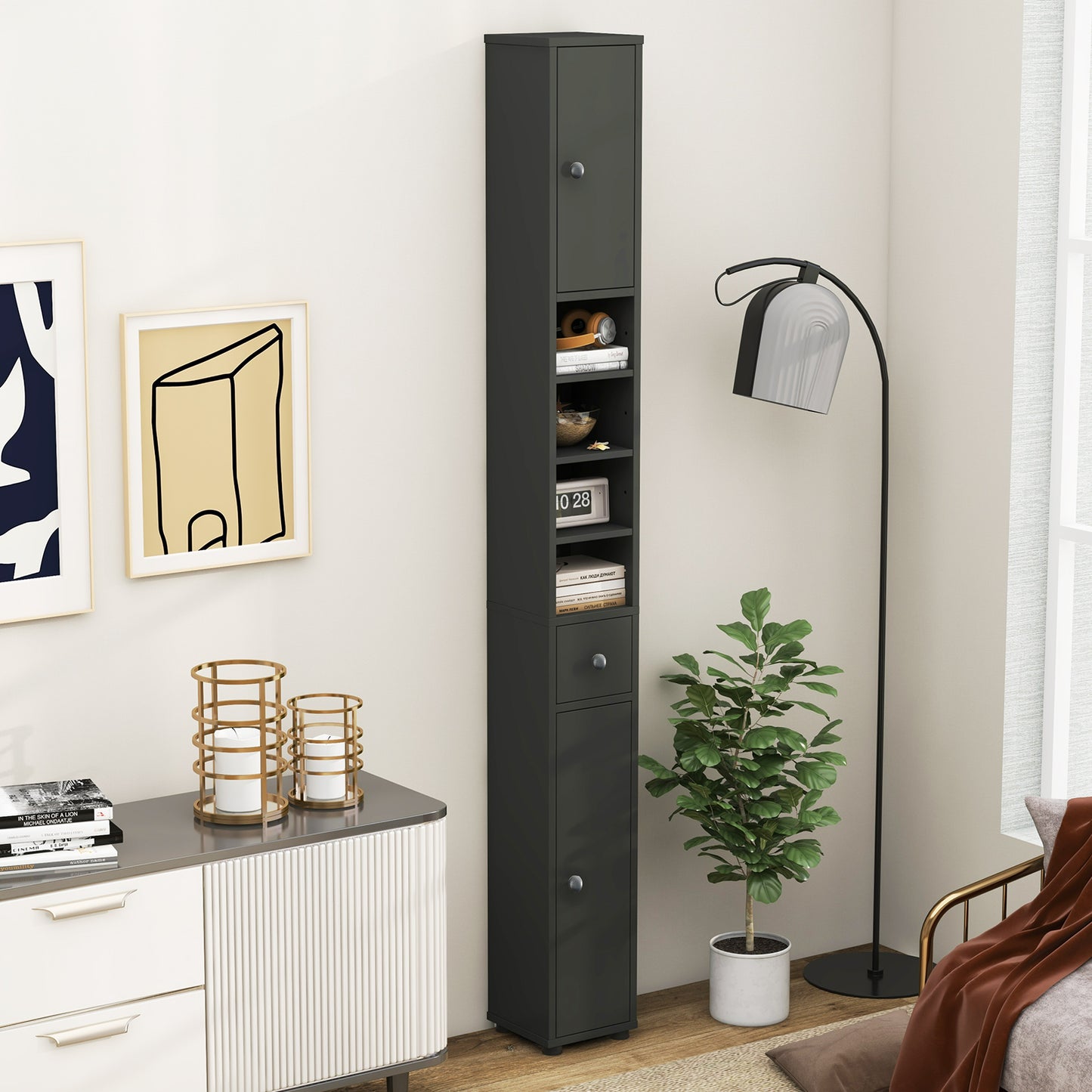 71 Inch Tall Freestanding Storage Cabinet with Adjustable Shelves and Anti-Tipping Device