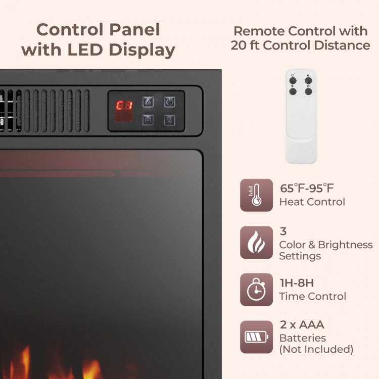 23 Inch Electric Fireplace Heater with Adjustable Flame Color and Brightness – 750W/1500W