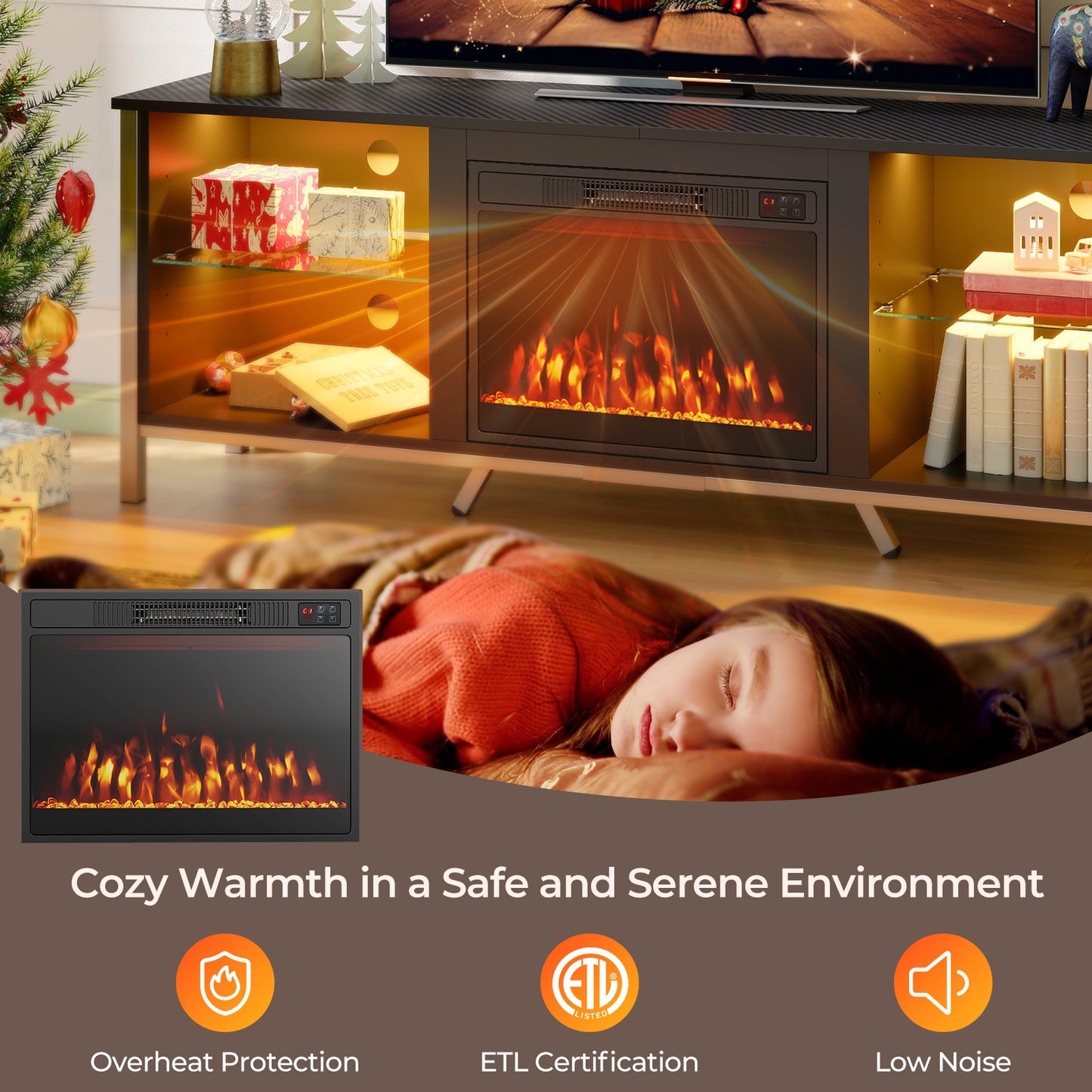 23 Inch Electric Fireplace Heater with Adjustable Flame Color and Brightness – 750W/1500W