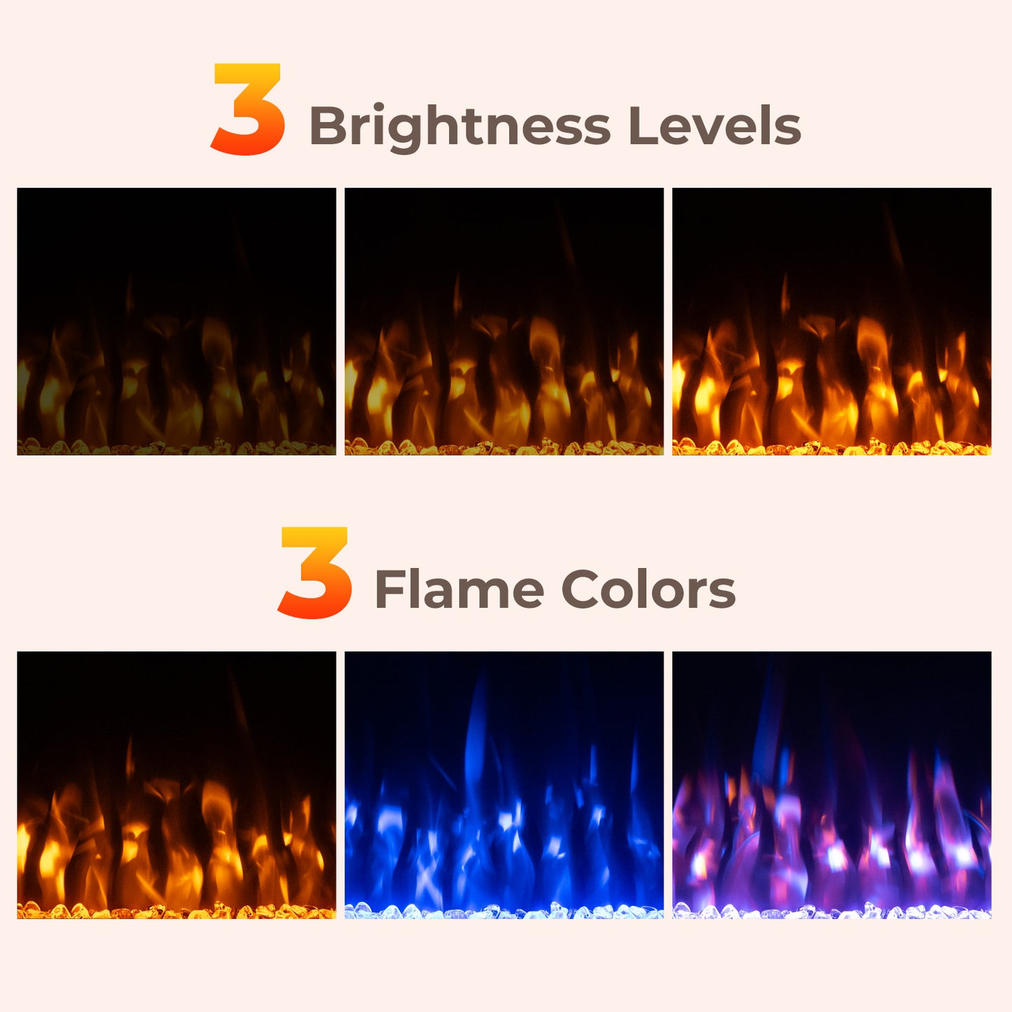 23 Inch Electric Fireplace Heater with Adjustable Flame Color and Brightness – 750W/1500W