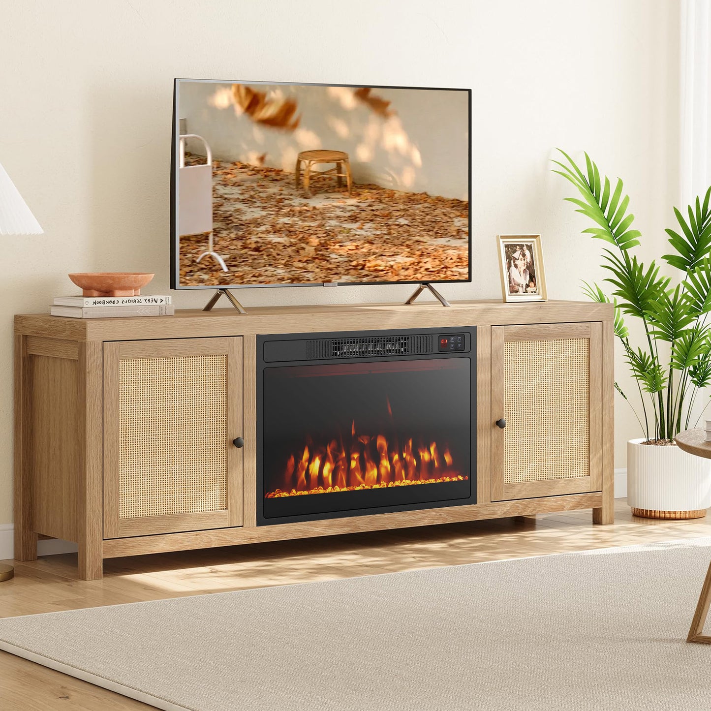 23 Inch Electric Fireplace Heater with Adjustable Flame Color and Brightness – 750W/1500W