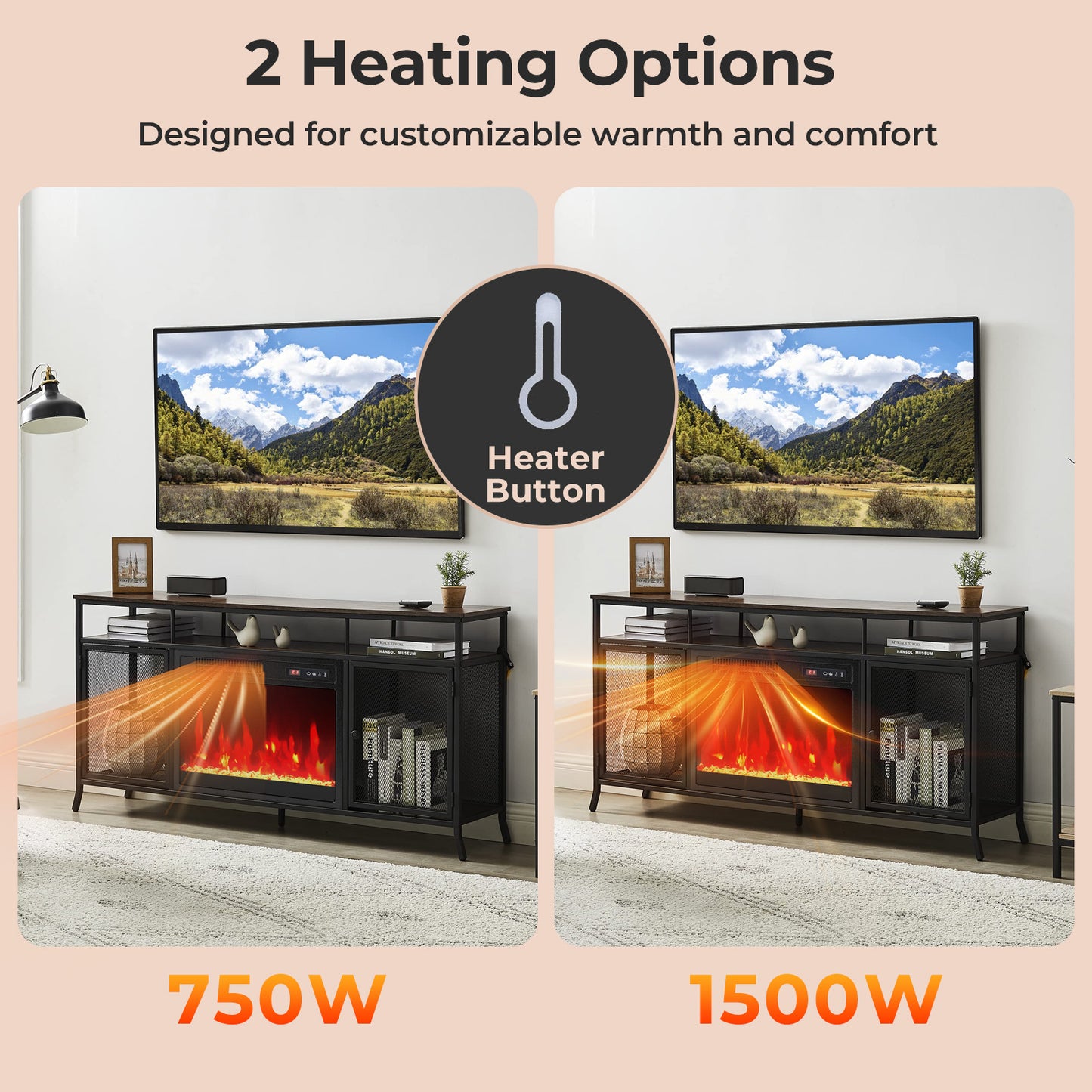 18 Inch Electric Fireplace Heater Insert with Overheat Protection