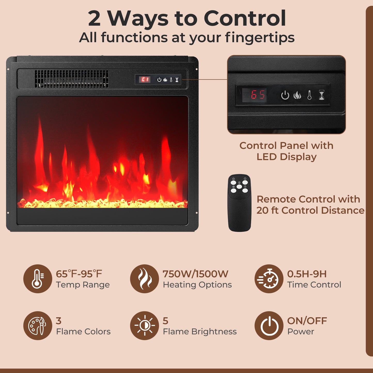18 Inch Electric Fireplace Heater Insert with Overheat Protection