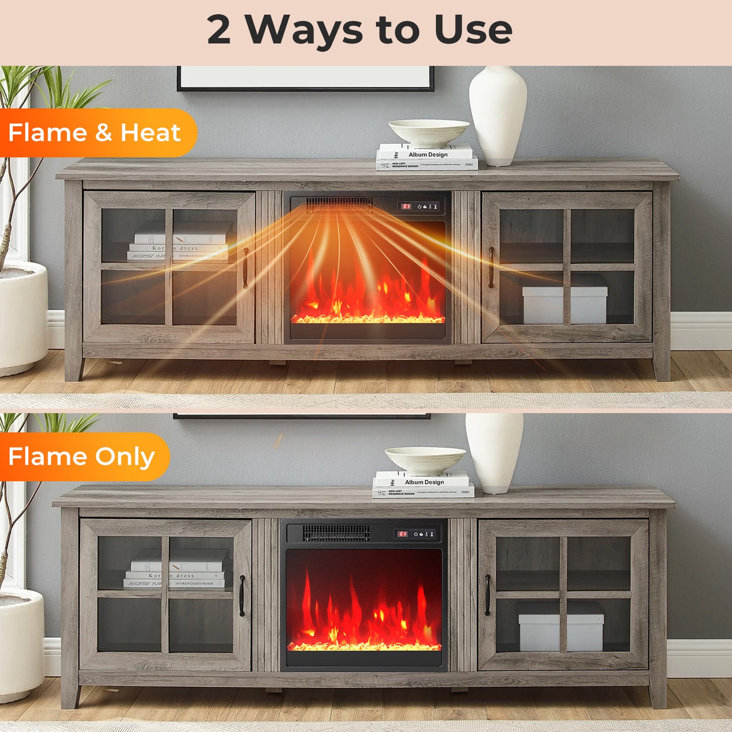 18 Inch Electric Fireplace Heater Insert with Overheat Protection
