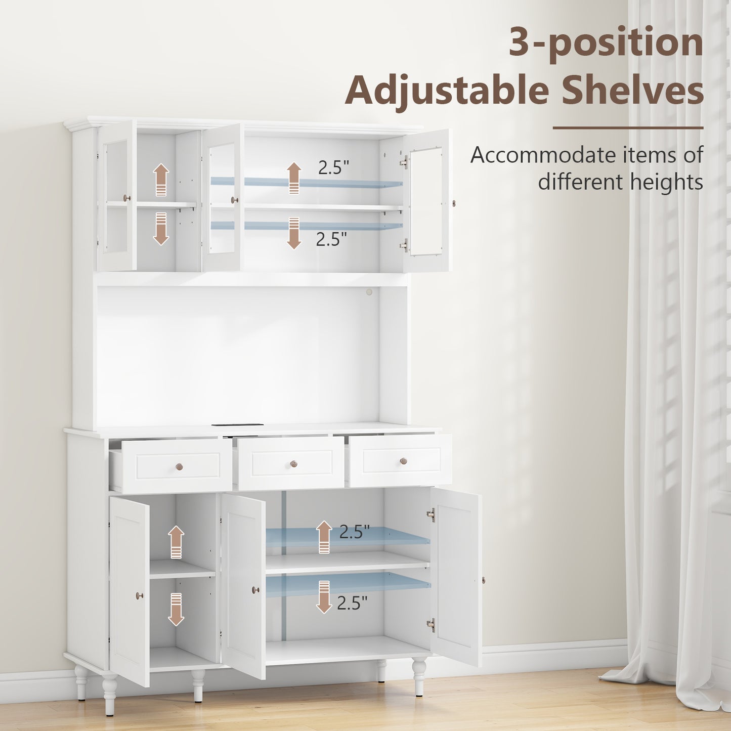 77 Inch Kitchen Pantry Cabinet with LED Lighting and Built-in Charging Station