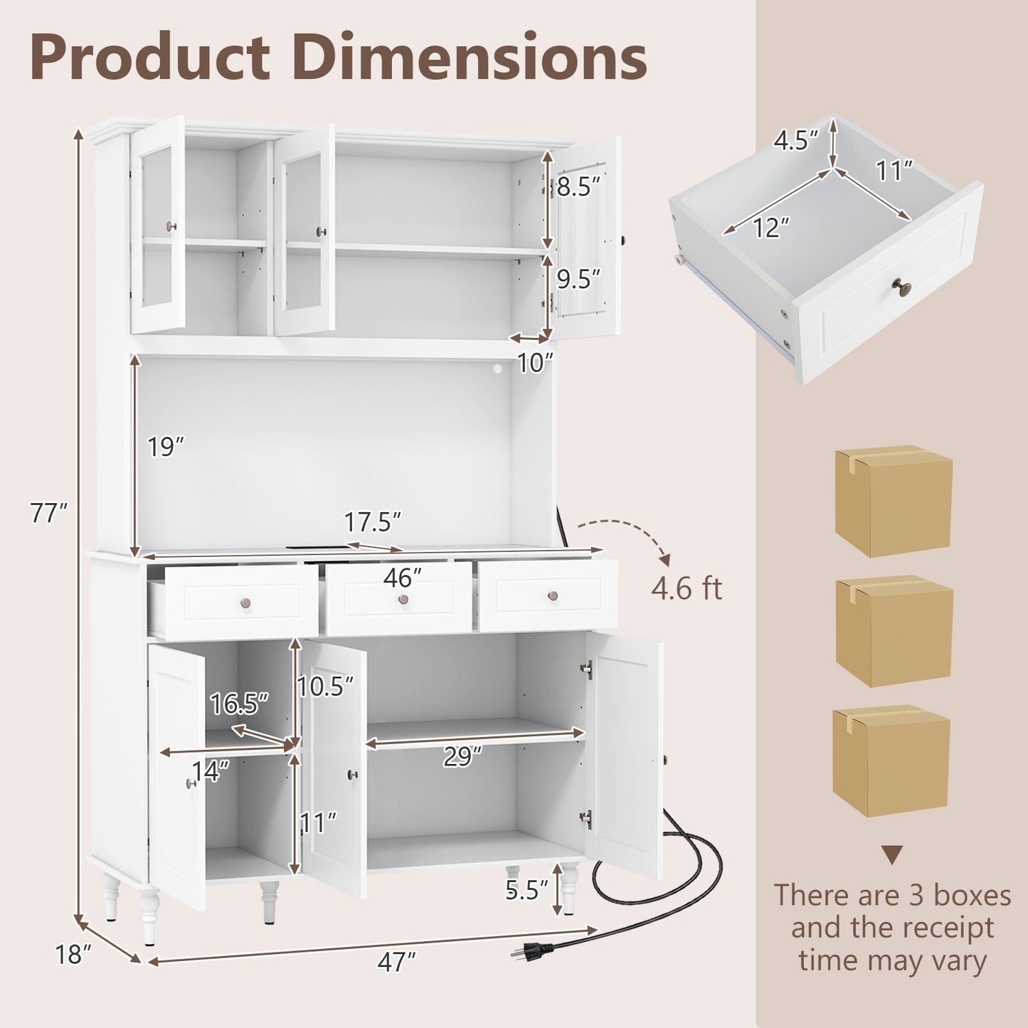 77 Inch Kitchen Pantry Cabinet with LED Lighting and Built-in Charging Station