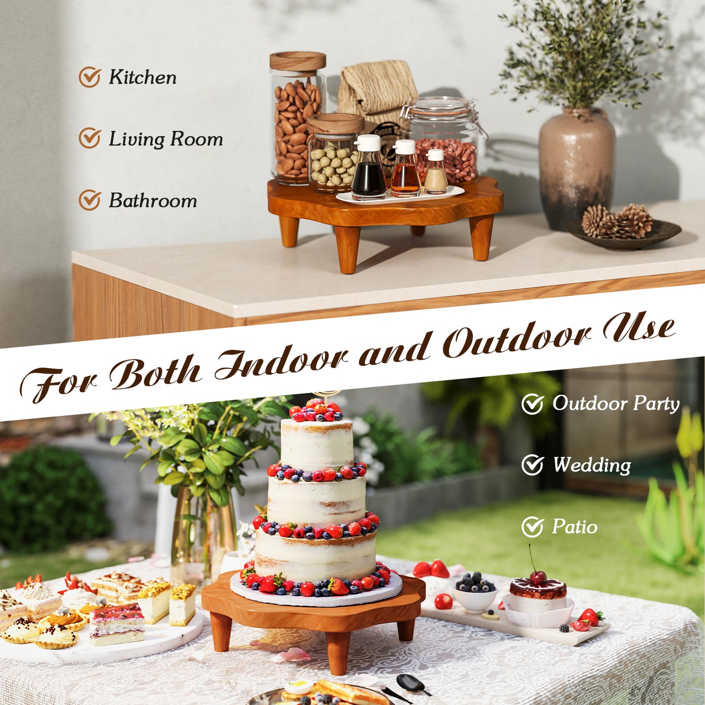 16 Inch Teak Wood Pedestal Stand for Aromatherapy, Snacks, and Decorative Display