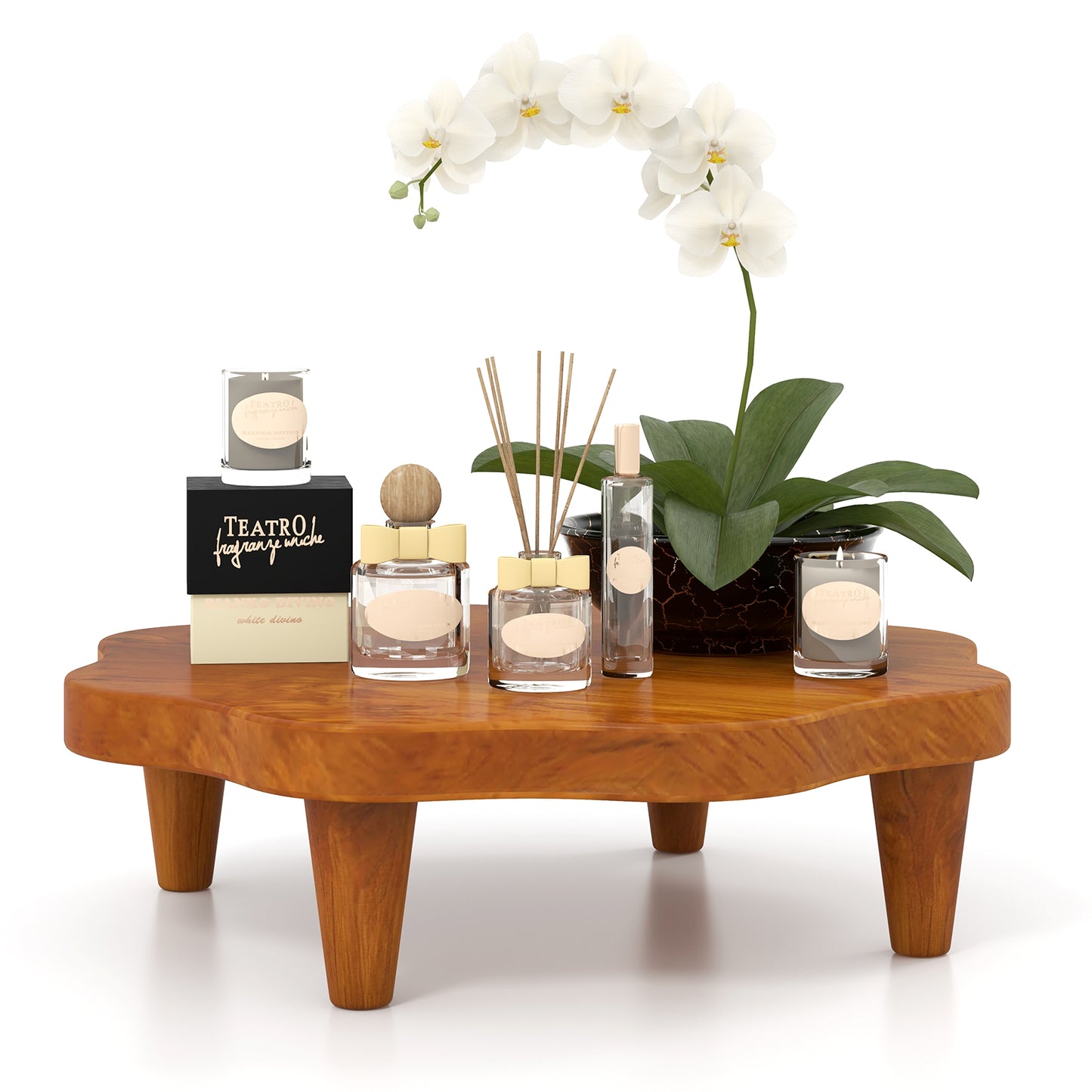 16 Inch Teak Wood Pedestal Stand for Aromatherapy, Snacks, and Decorative Display