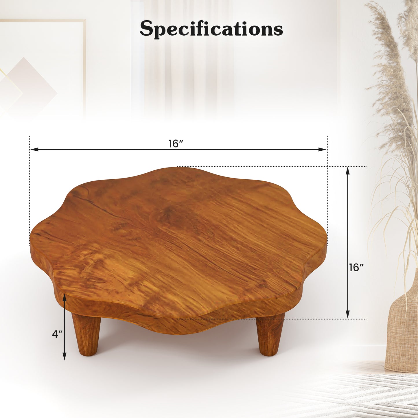 16 Inch Teak Wood Pedestal Stand for Aromatherapy, Snacks, and Decorative Display