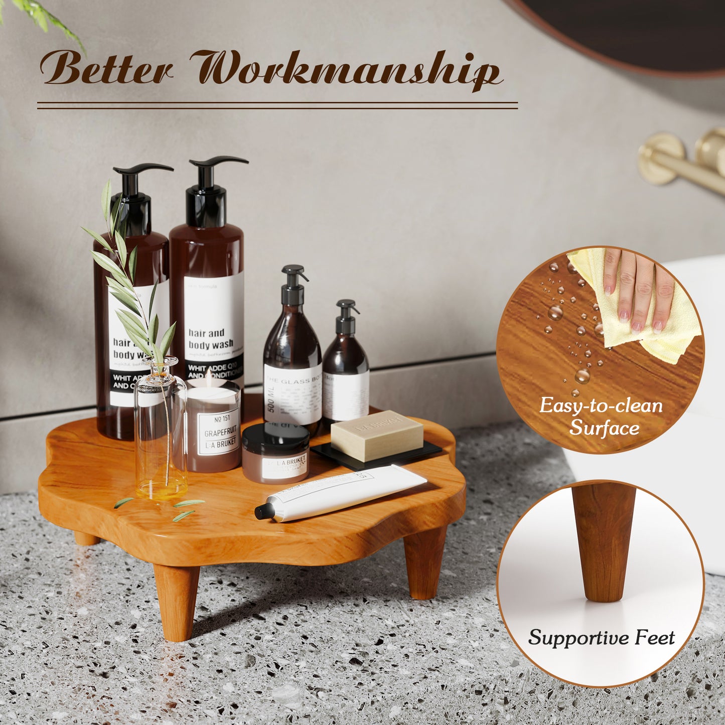 16 Inch Teak Wood Pedestal Stand for Aromatherapy, Snacks, and Decorative Display