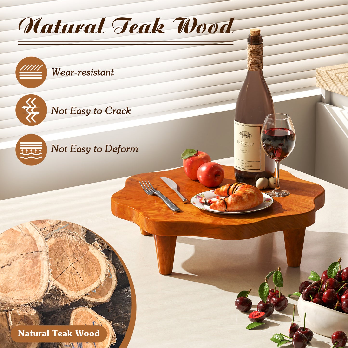 16 Inch Teak Wood Pedestal Stand for Aromatherapy, Snacks, and Decorative Display