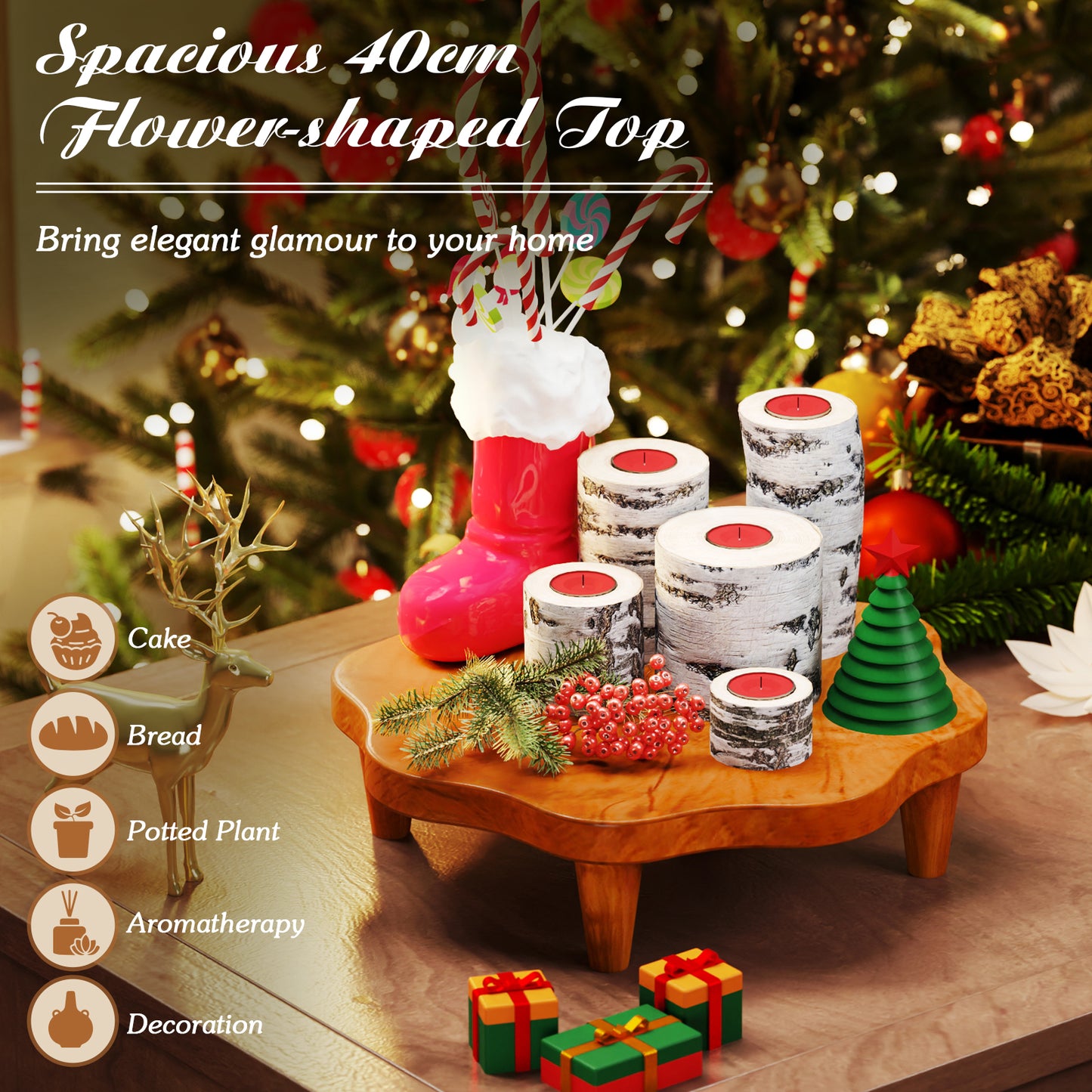 16 Inch Teak Wood Pedestal Stand for Aromatherapy, Snacks, and Decorative Display