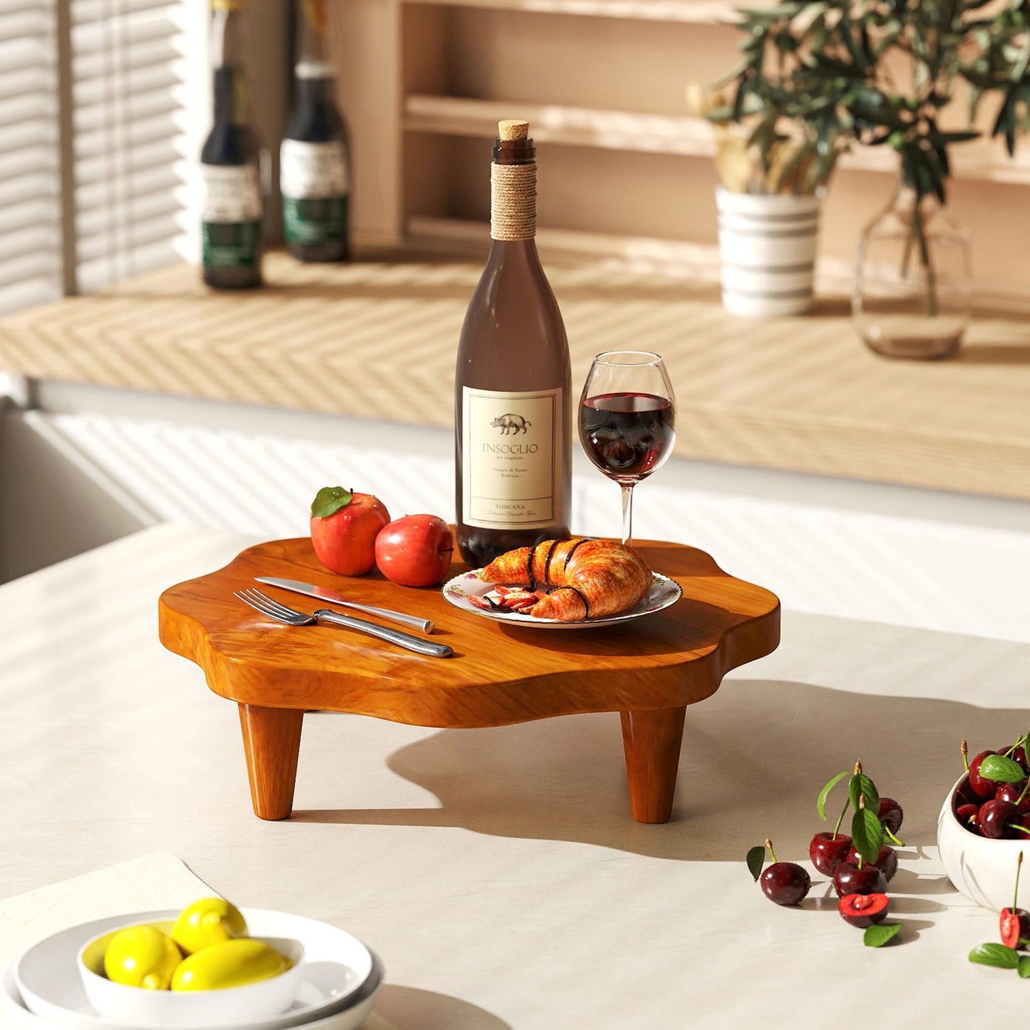 16 Inch Teak Wood Pedestal Stand for Aromatherapy, Snacks, and Decorative Display