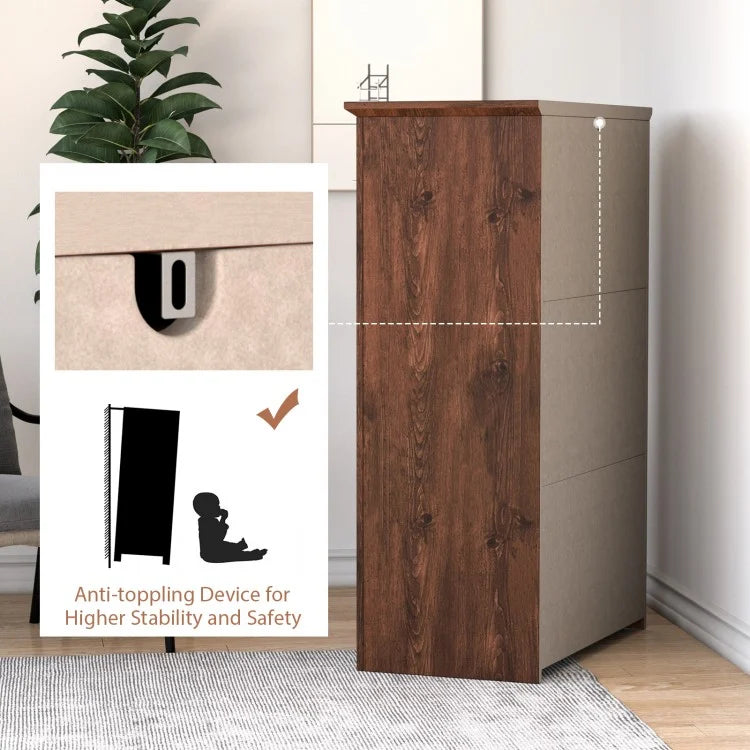 Tall 5-Drawer Dresser with Wood Top, Farmhouse Storage Cabinet for Bedroom or Living Room – Walnut