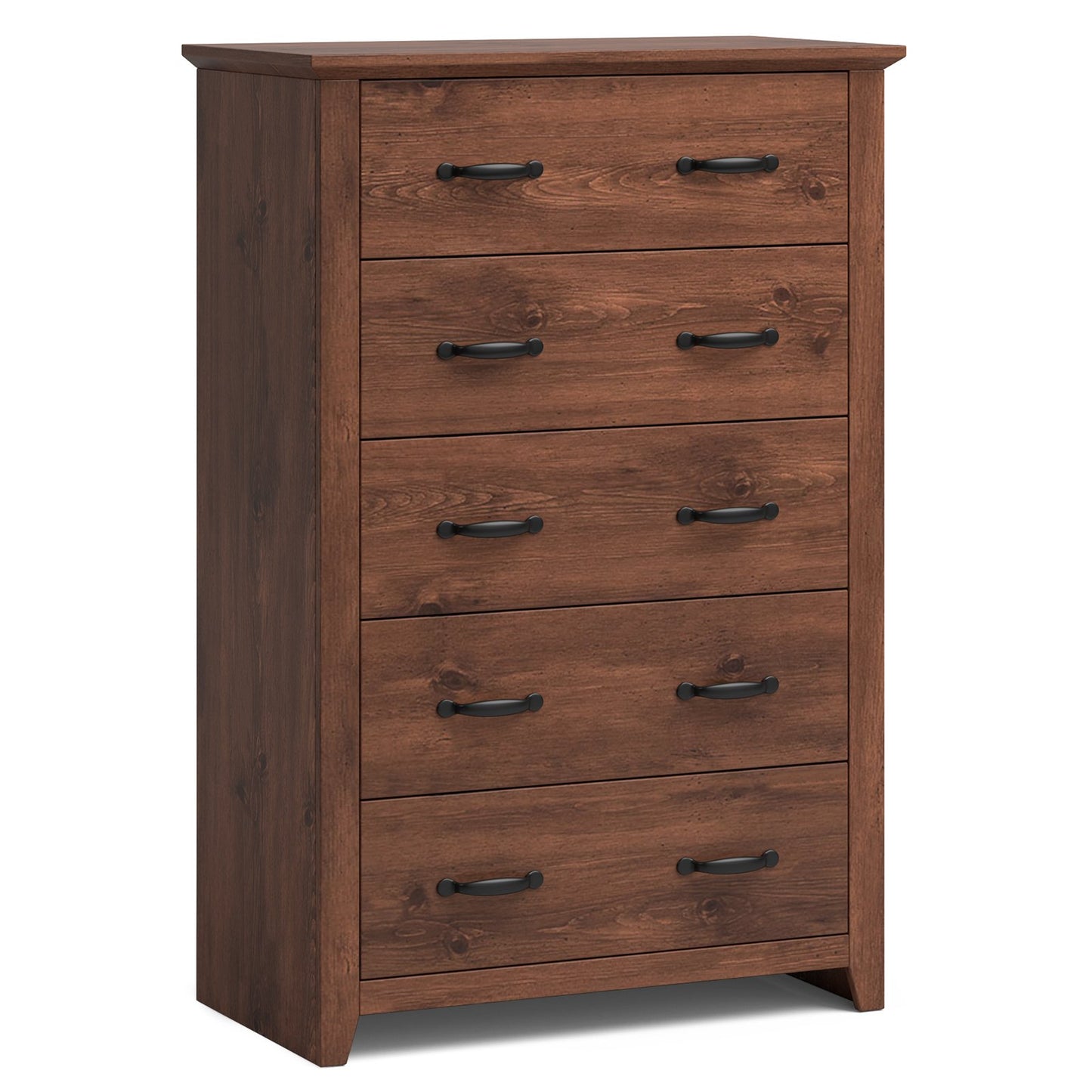 Tall 5-Drawer Dresser with Wood Top, Farmhouse Storage Cabinet for Bedroom or Living Room – Walnut