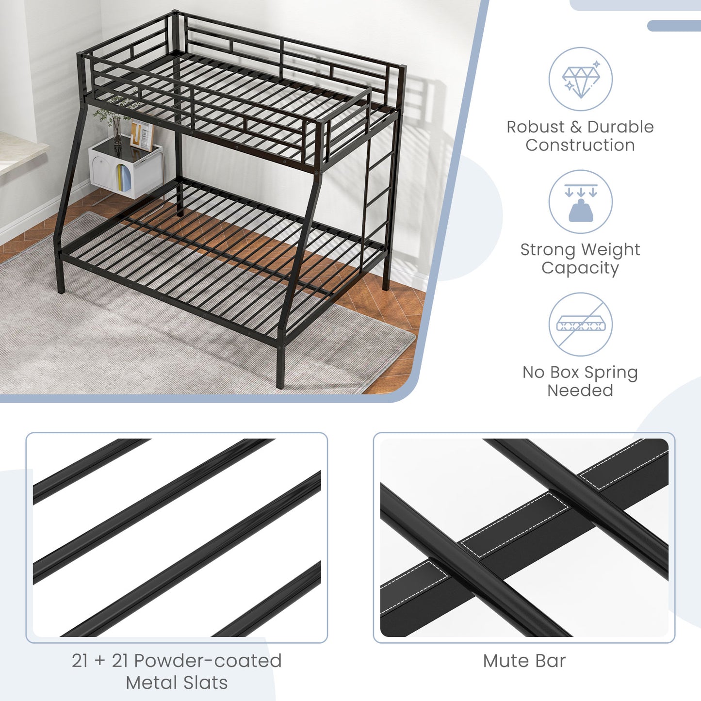Space-Saving Metal Bed Frame for Teens and Adults, Noise-Free, No Box Spring Required - Black